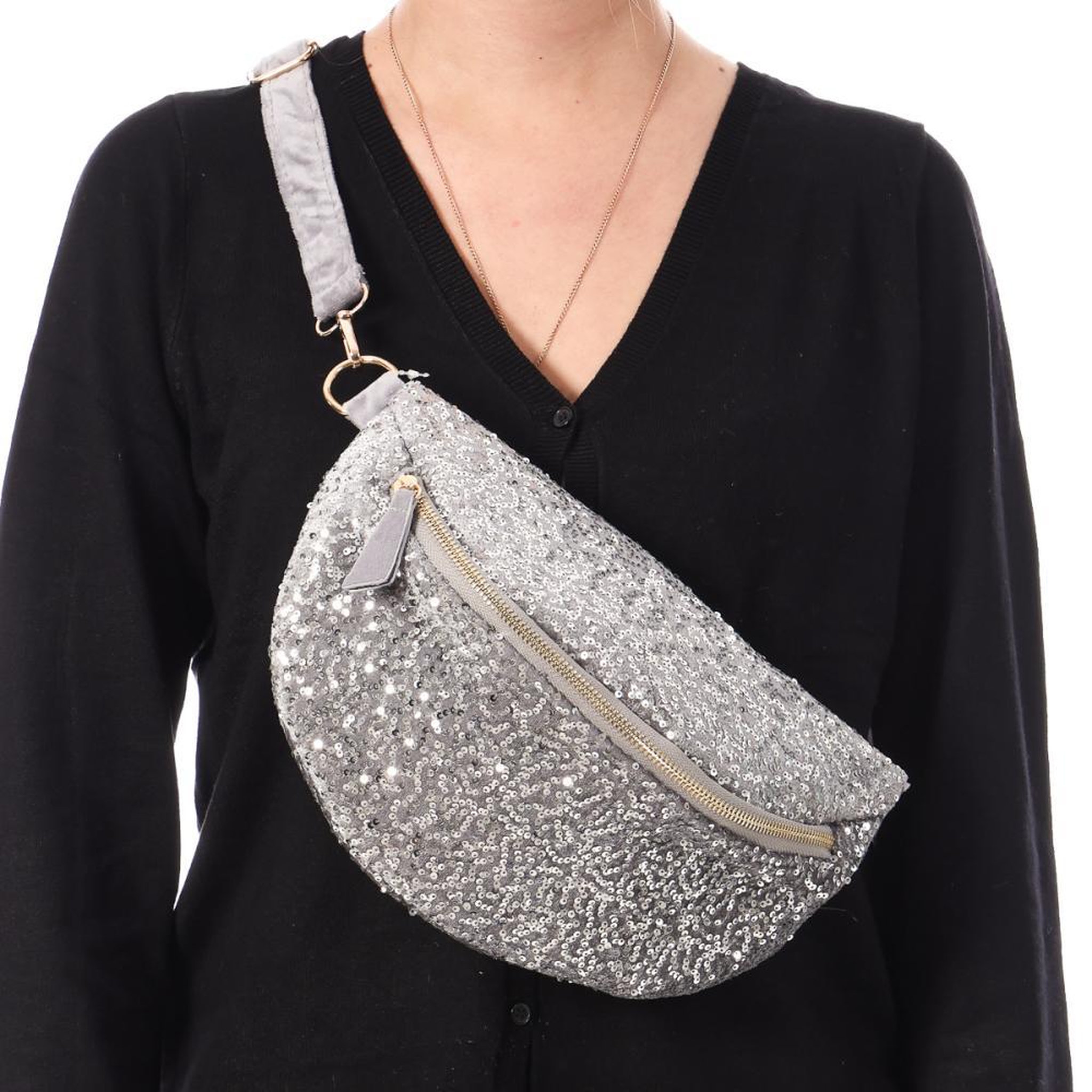 Stella Green Sac banane Argent Femme Stella Green Sequin. Coloris disponibles : Gris