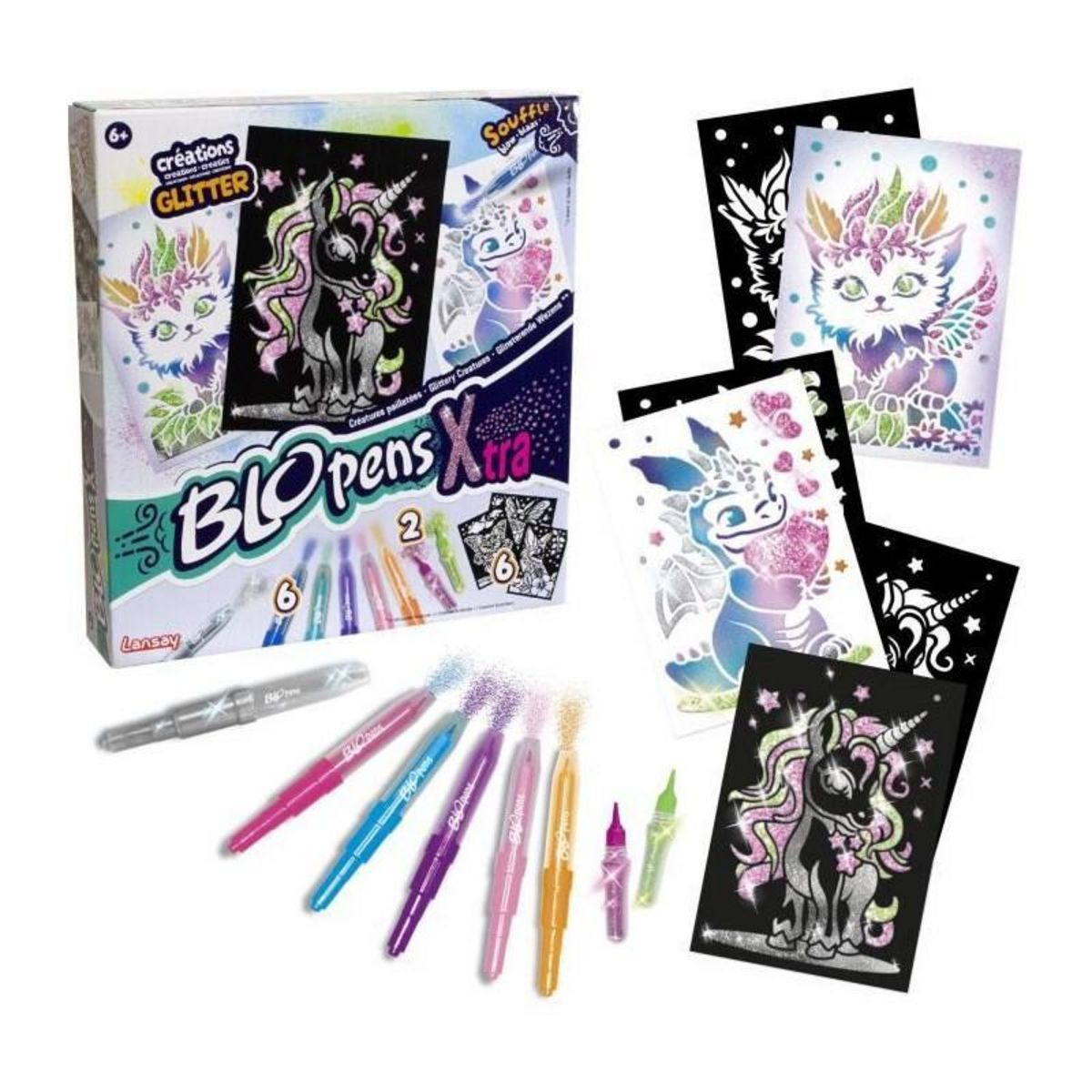 LANSAY Blopens - LANSAY - Créatures pailletées - 6 pochoirs - Des 6 ans