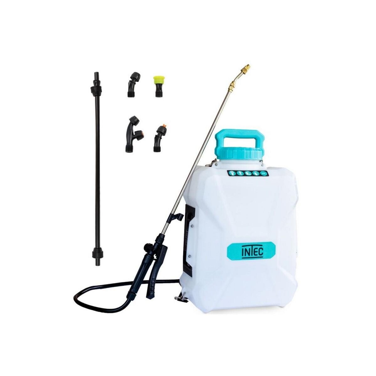 INTEC Pulvérisateur à batterie 20V 12L Batterie lithium 4.0Ah Chargeur 2 Lances Fibre et Inox 4 Buses INTEC