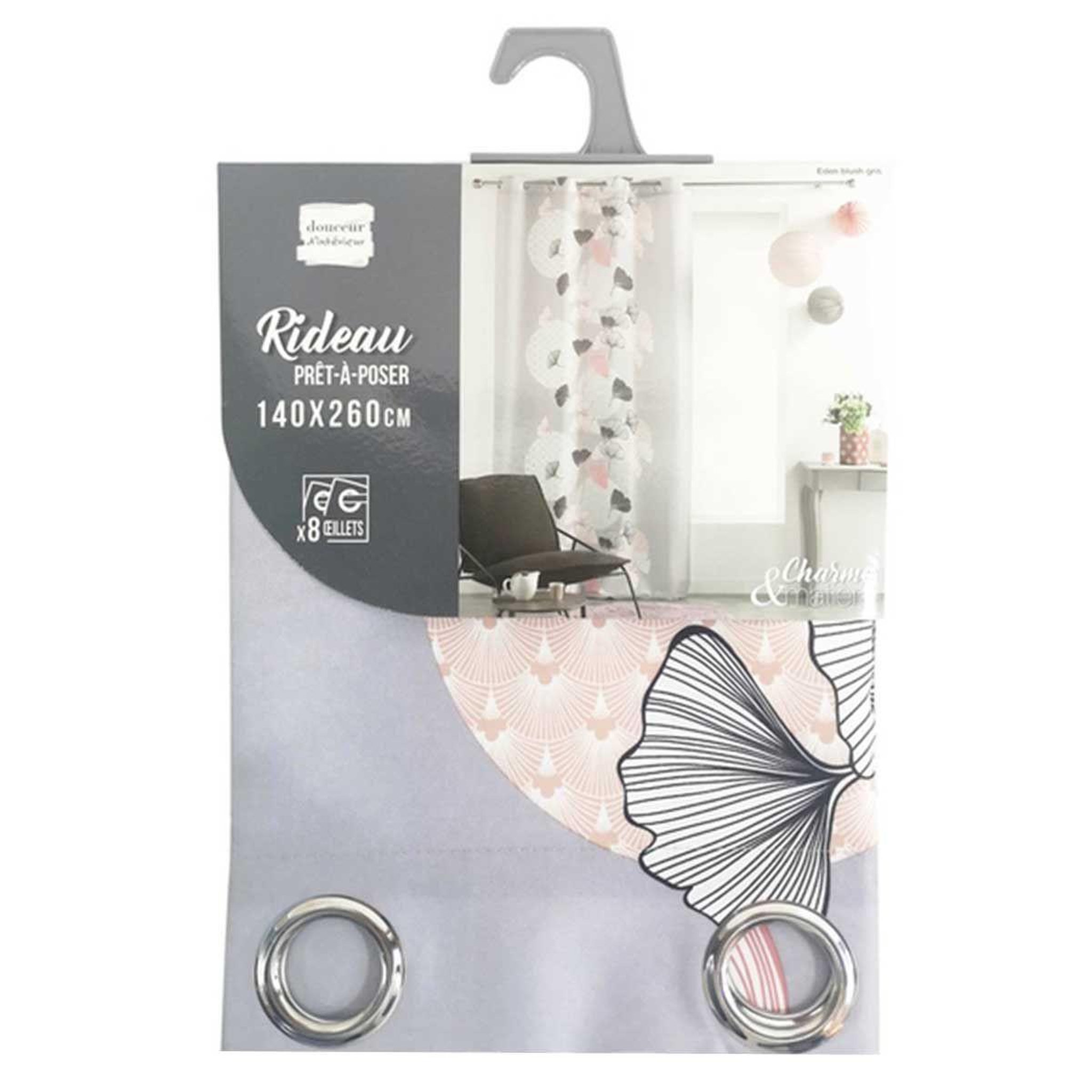 Voir la diapositive 3 : Douceur d'Intérieur Rideau à œillets imprimé  eden blush  140x260cm gris