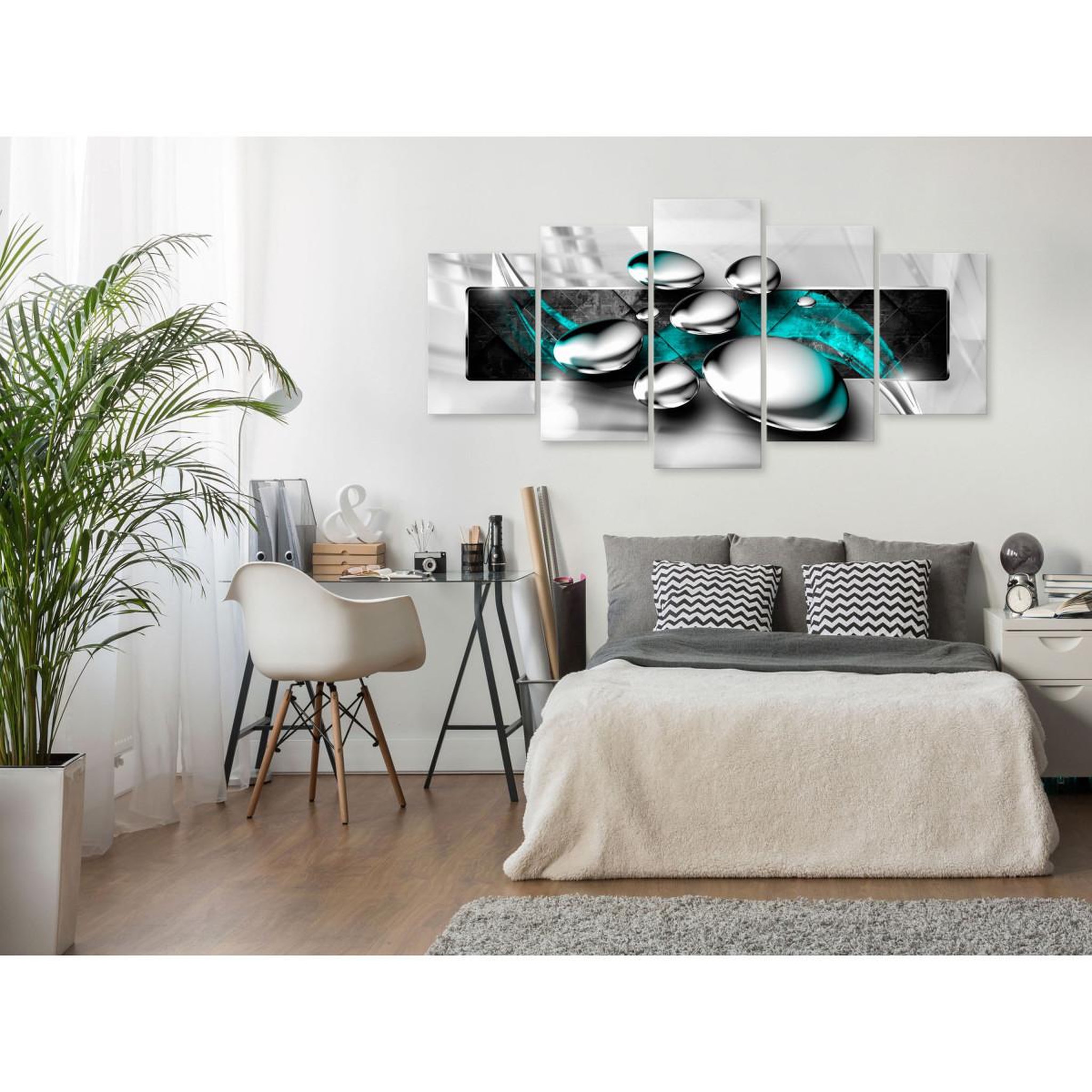 Voir la diapositive 2 : Paris Prix Tableau 5 panneaux  shiny stones wide turquoise