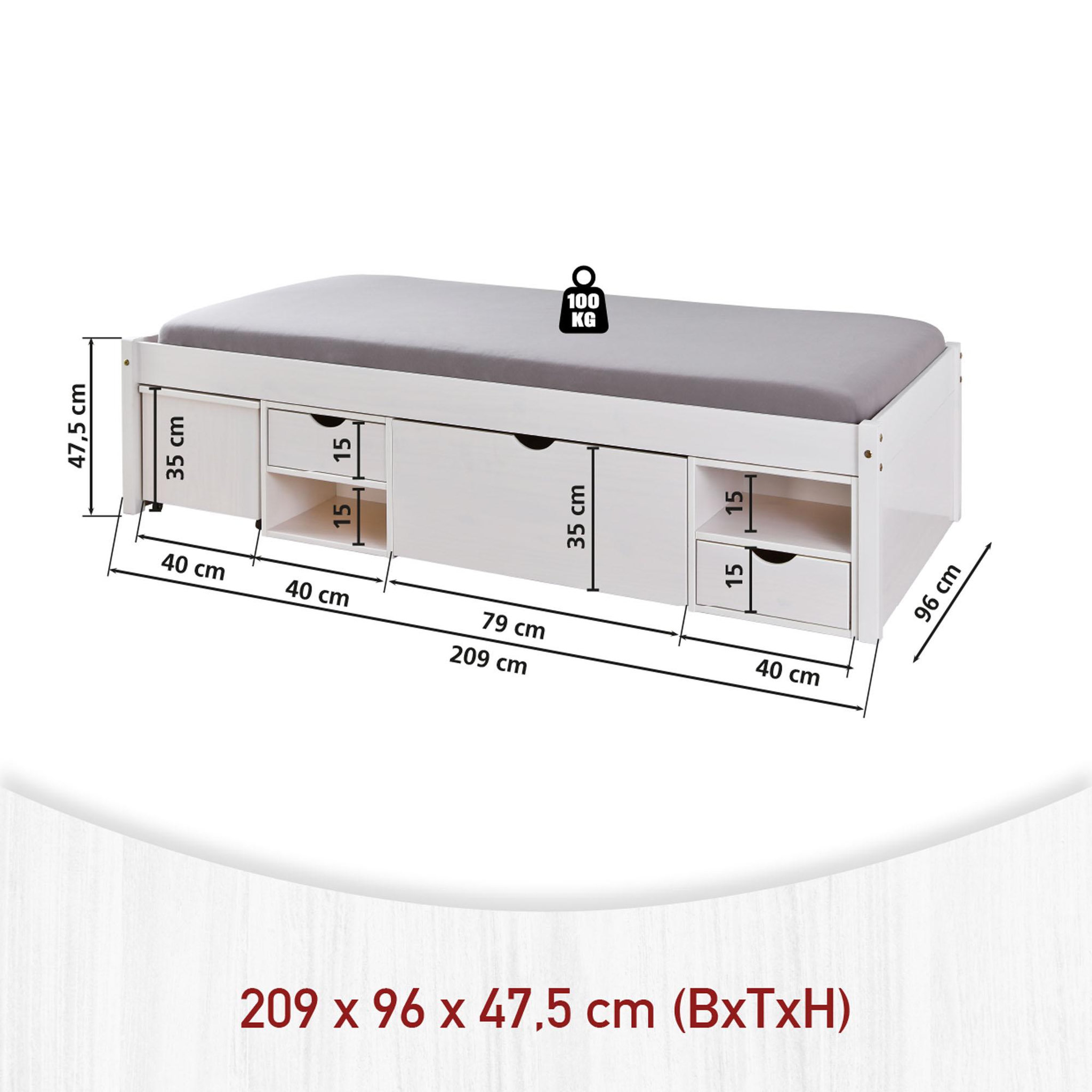 Voir la diapositive 5 : INTERLINK Lit fonctionnel TILL 90x200