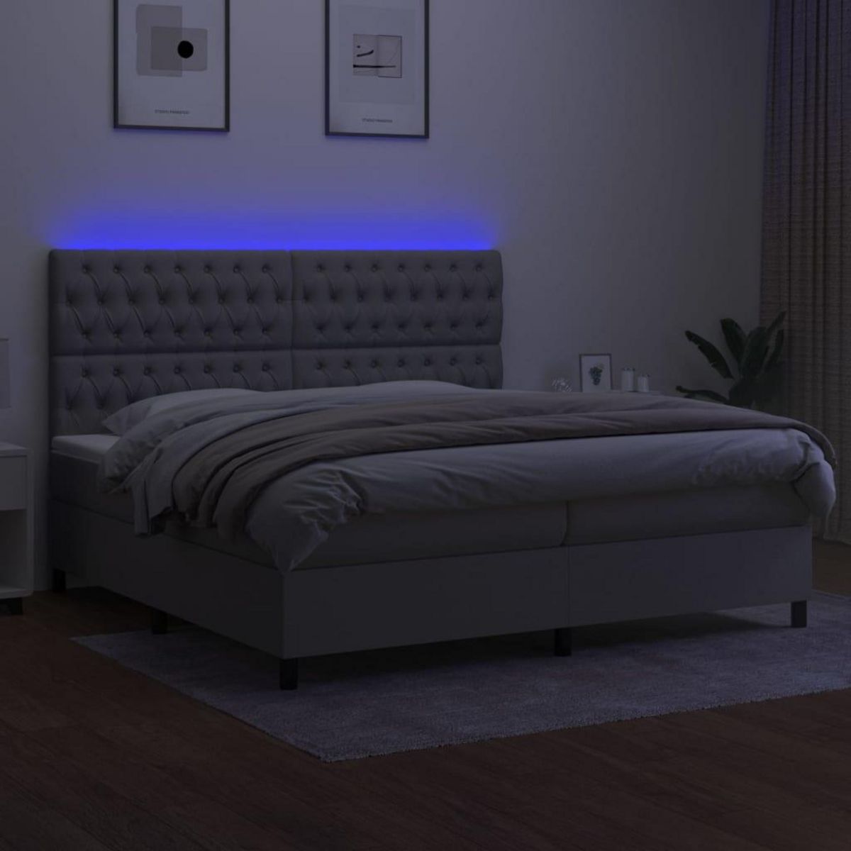 VIDAXL Sommier a lattes de lit et matelas et LED Gris clair 200x200 cm