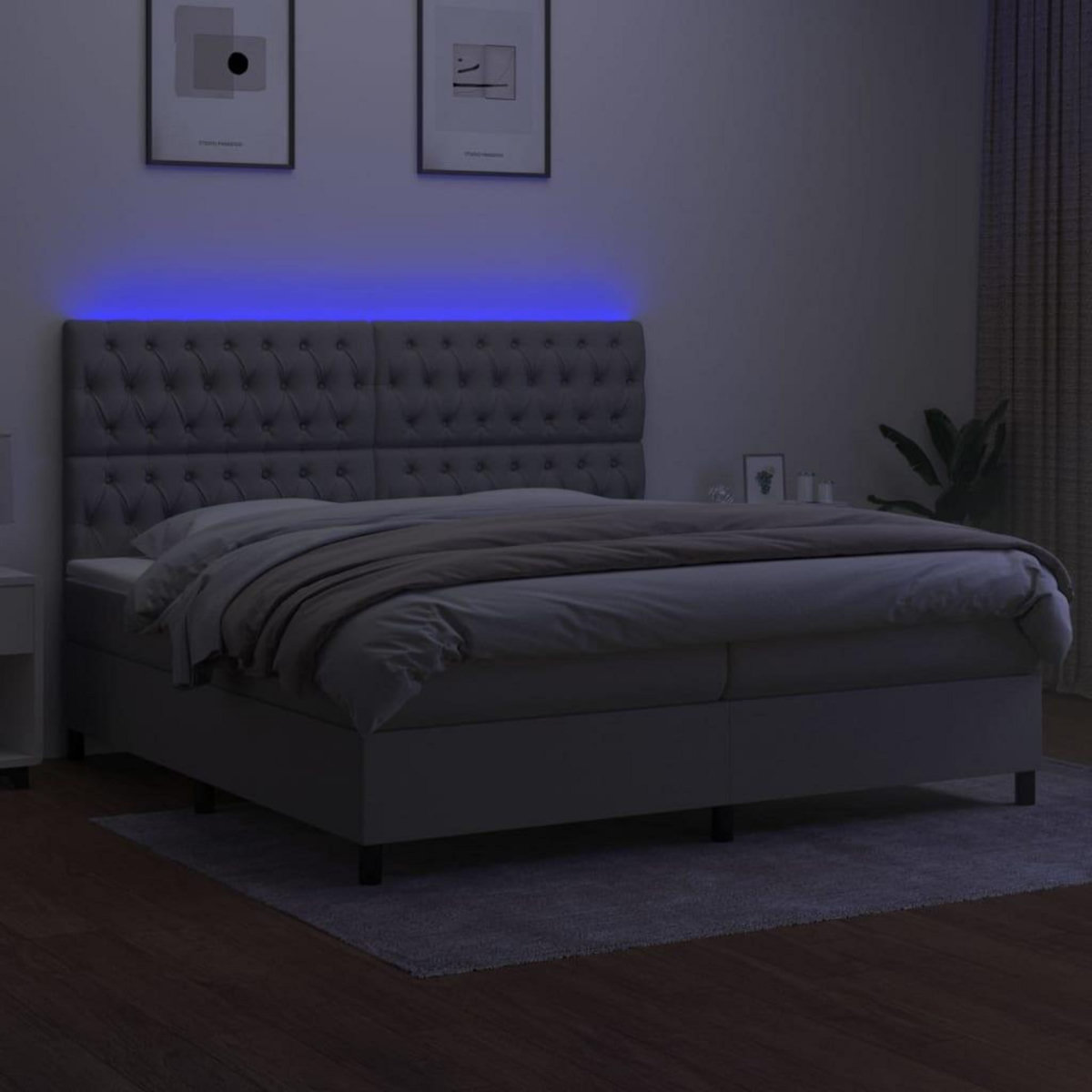 VIDAXL Sommier a lattes de lit et matelas et LED Gris clair 200x200 cm