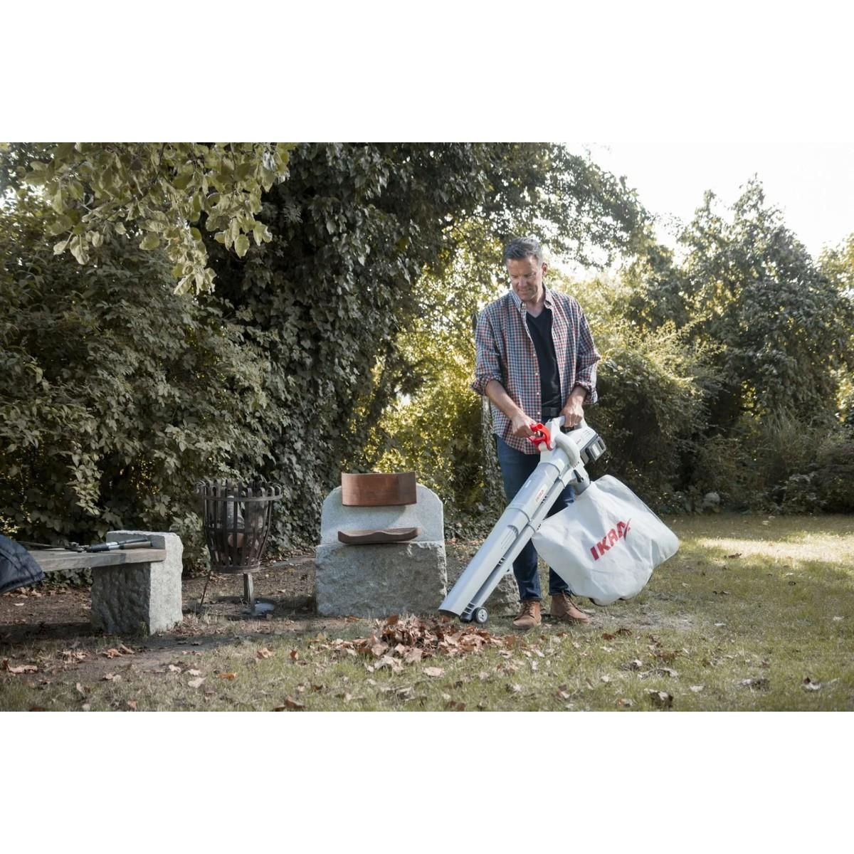 Ikra Souffleur de feuilles 3en1 Aspirateur Broyeur Souffleur 40V + 2 batteries lithium + Chargeur Double + Sac 45L IKRA