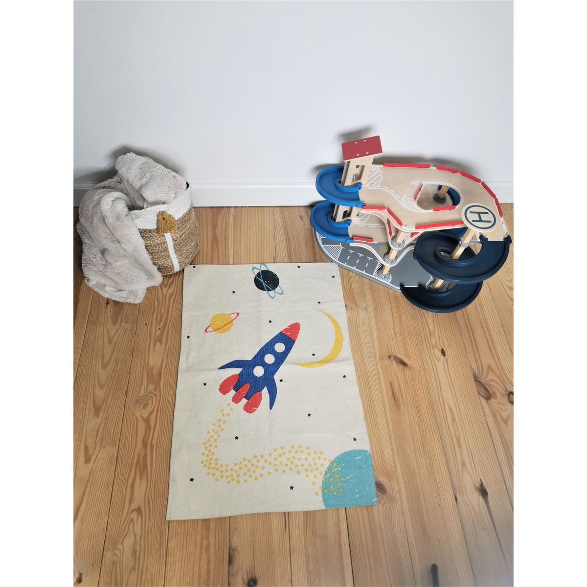 Tapis déco en coton imprimé super boy FUSÉE