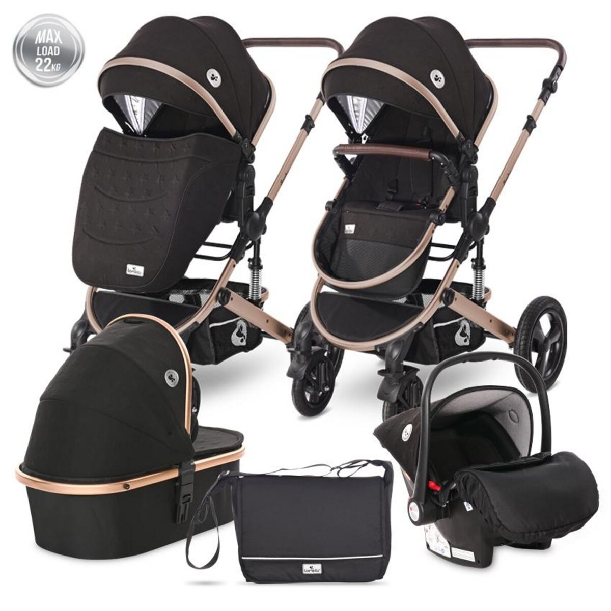 Poussette 3 en 1 Bébé Combinée Siège-Auto Nacelle Trio Réversible