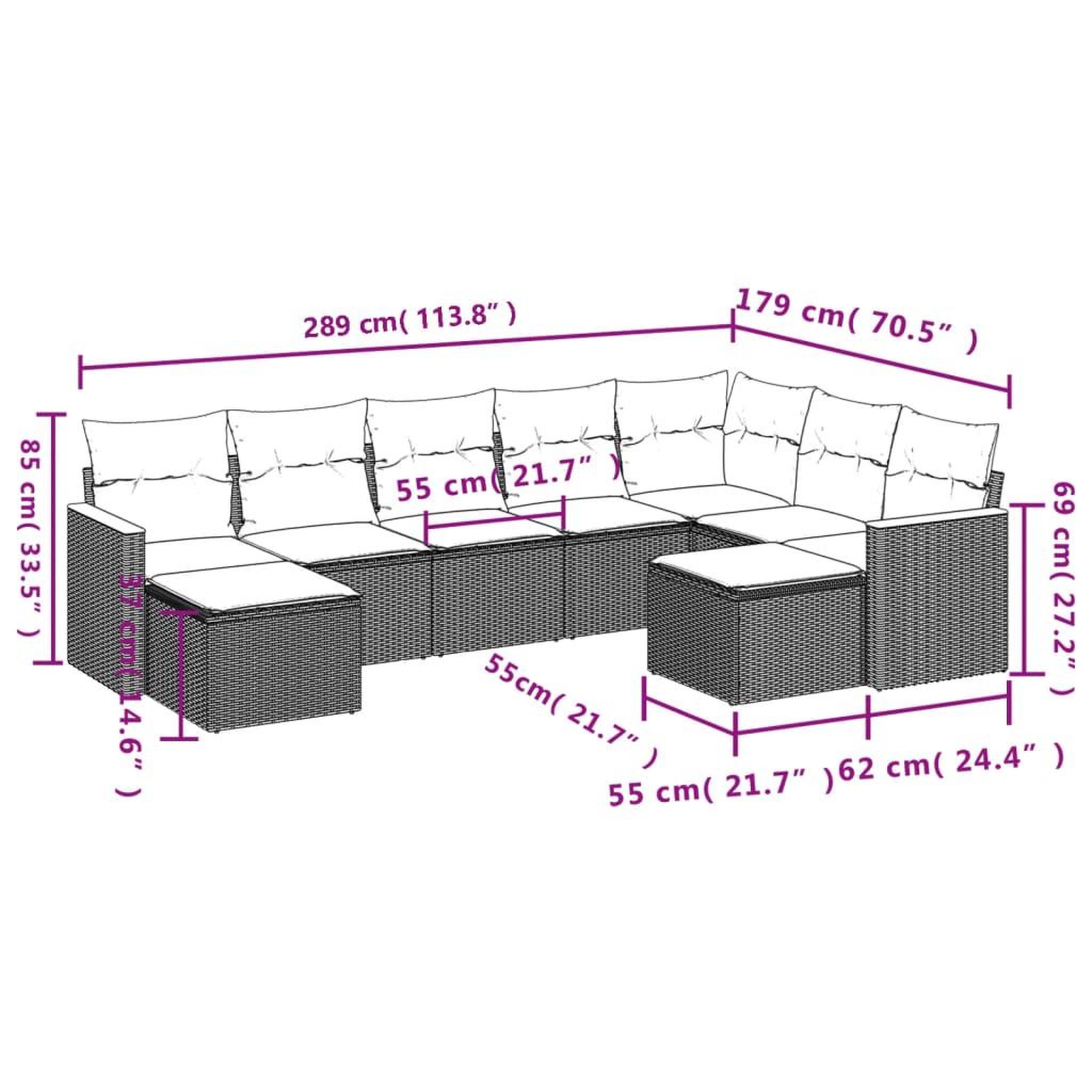 Voir la diapositive 6 : VIDAXL Salon de jardin 9 pcs avec coussins noir resine tressee
