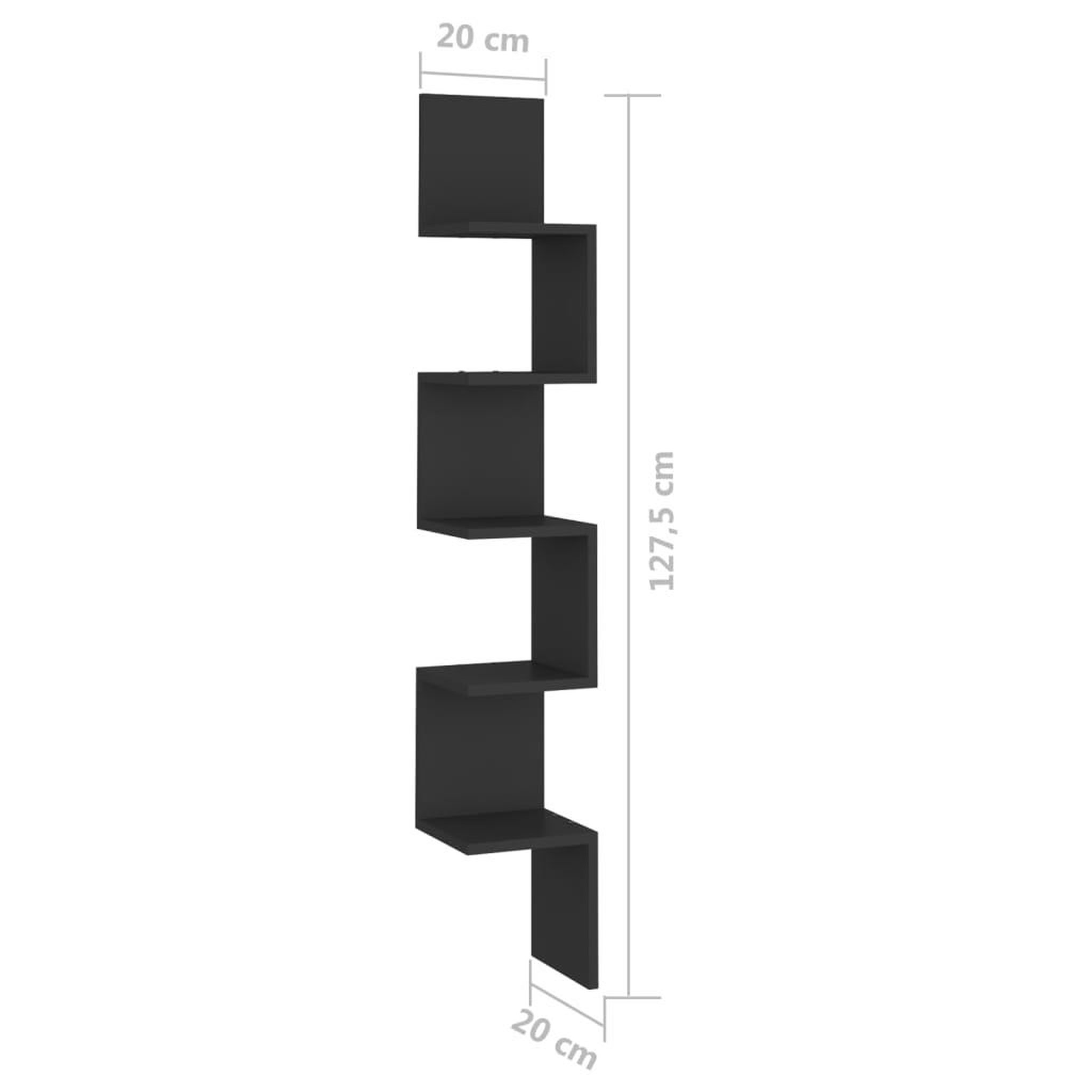 Voir la diapositive 6 : VIDAXL Etagere d'angle murale Noir 20x20x127,5 cm Bois d'ingenierie