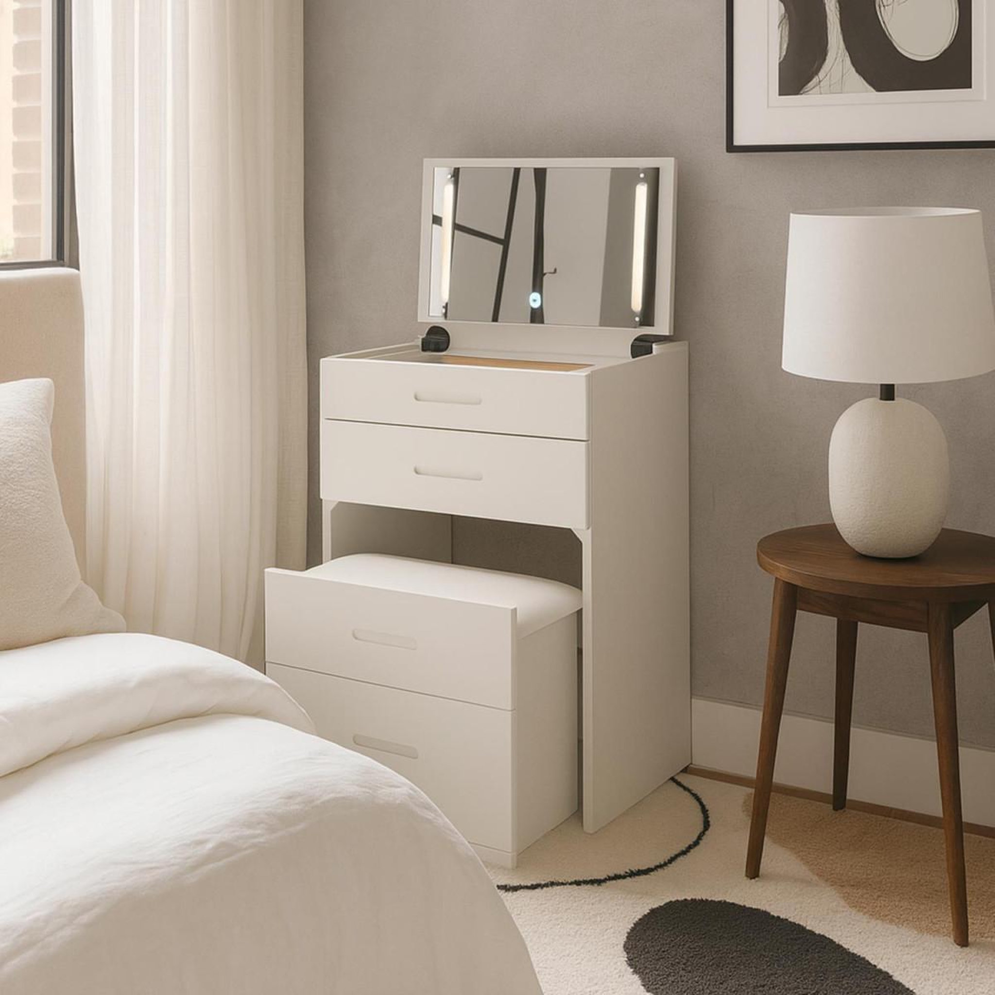 Voir la diapositive 5 : Paris Prix Coiffeuse compacte avec miroir led  clarissa  80cm blanc