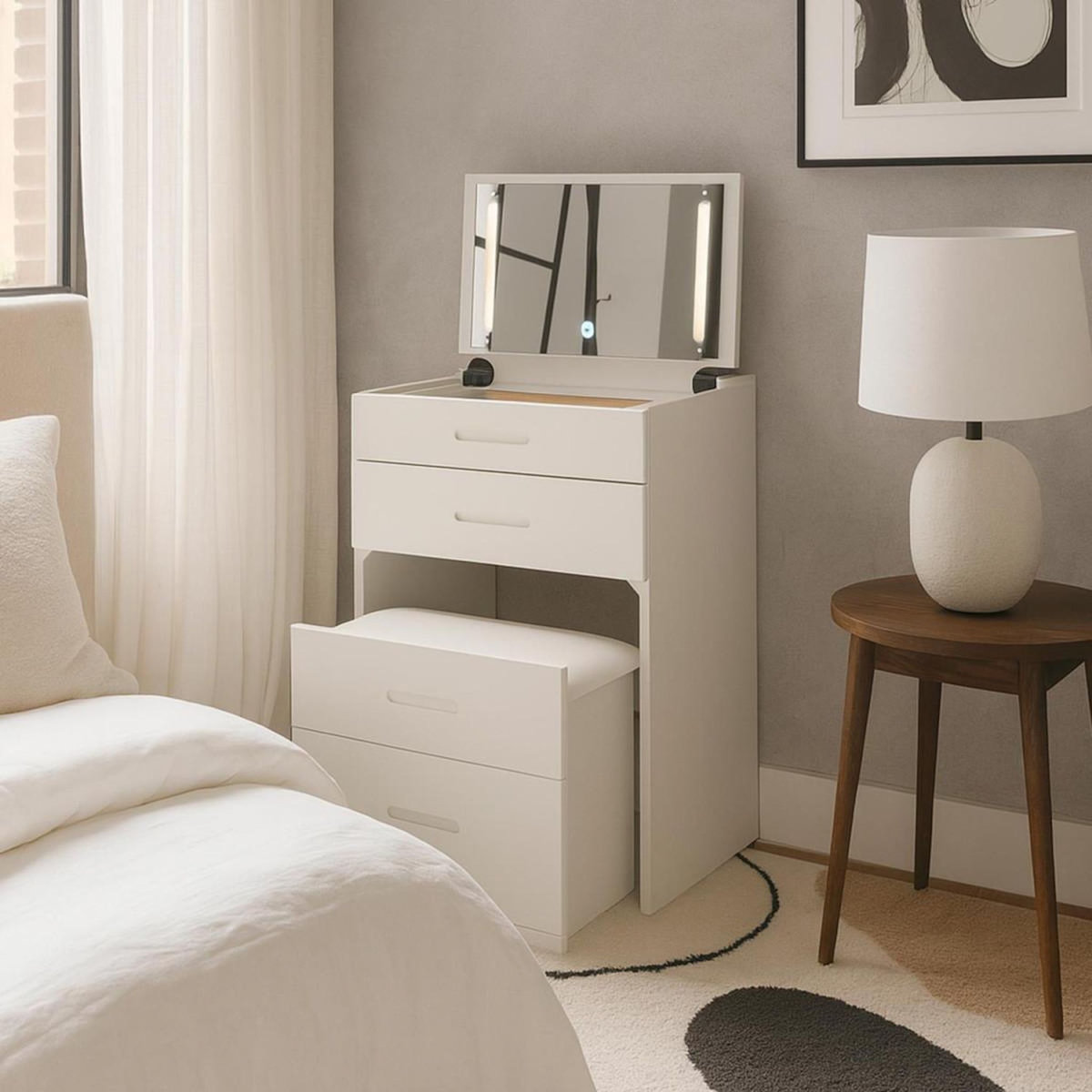 Paris Prix Coiffeuse Compacte Avec Miroir LED  Clarissa  80cm Blanc