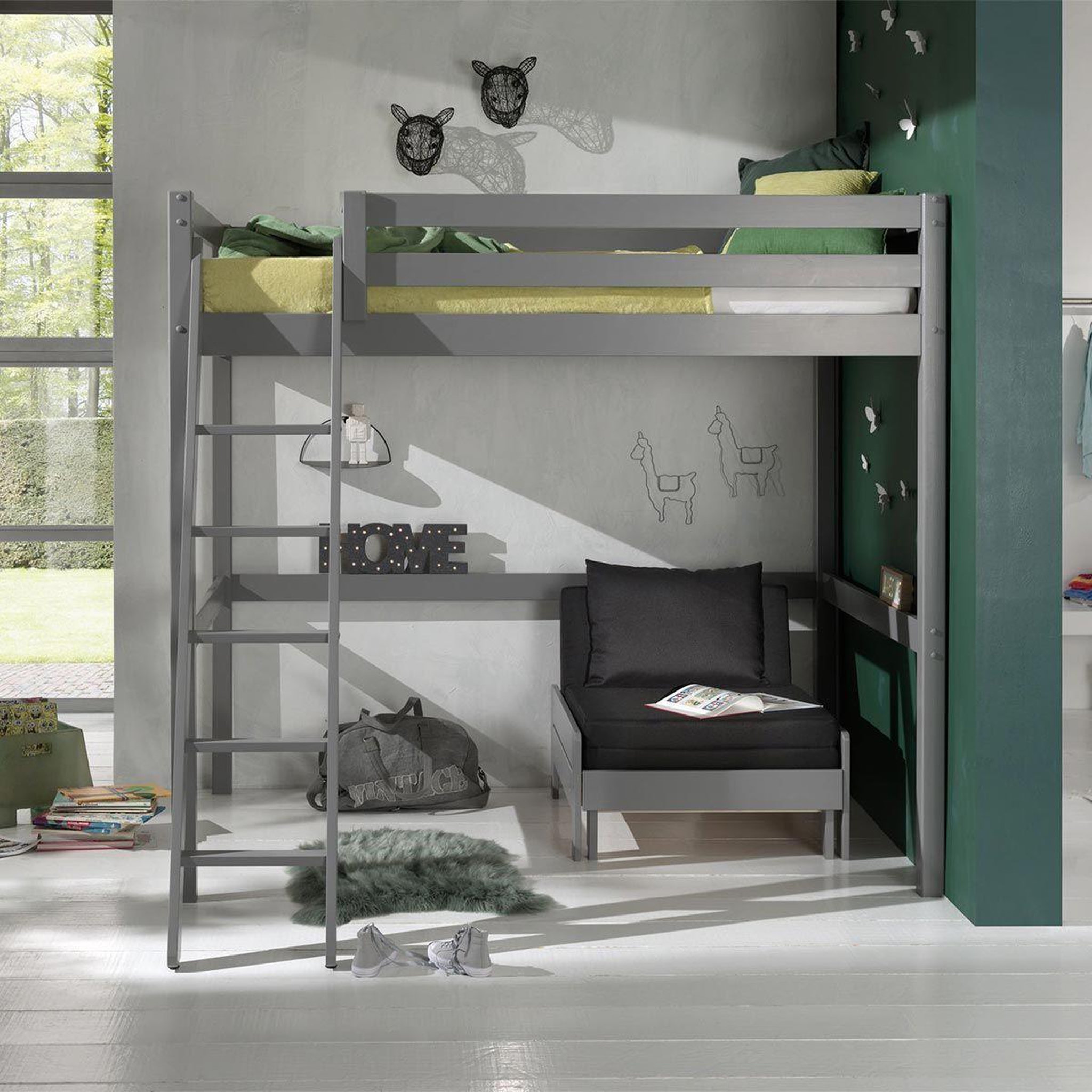 Voir la diapositive 5 : Paris Prix Pack - lit mezzanine enfant & fauteuil-lit  pino  gris