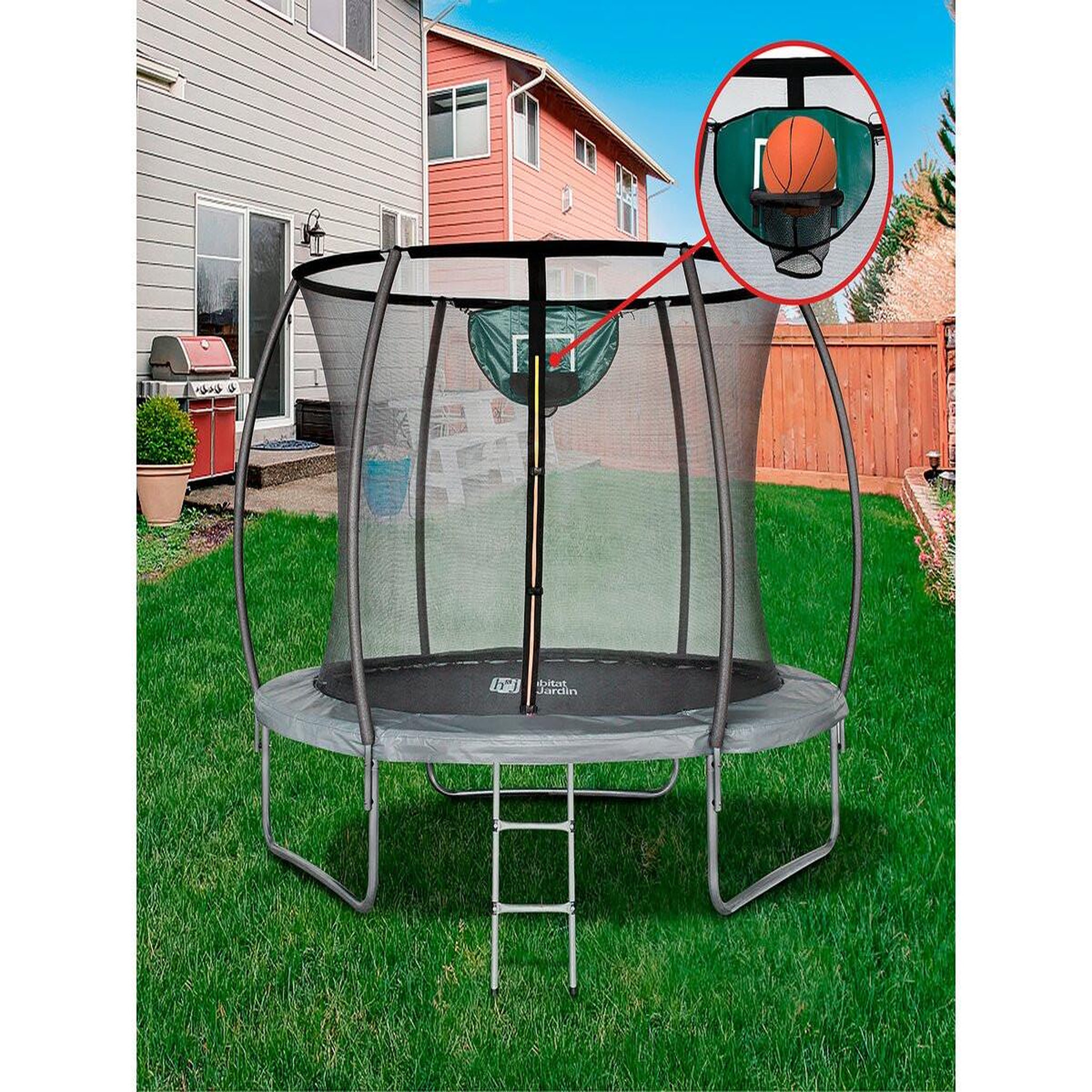 Voir la diapositive 2 : Habitat et Jardin Trampoline avec filet intérieur  jumper  - ø 3,05 - gris