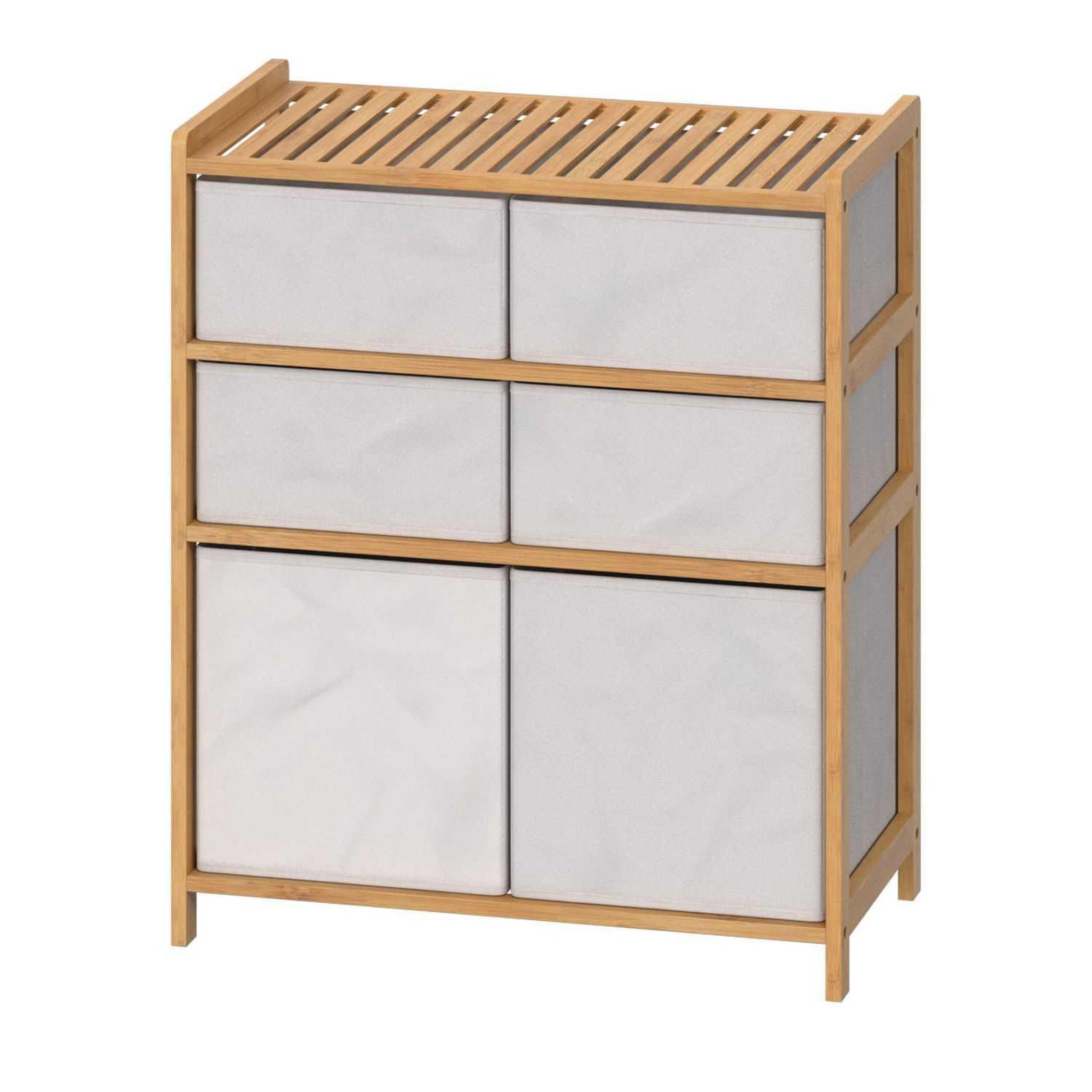 Voir la diapositive 6 : FIVE Meuble étagère double 6 paniers - banc et marron