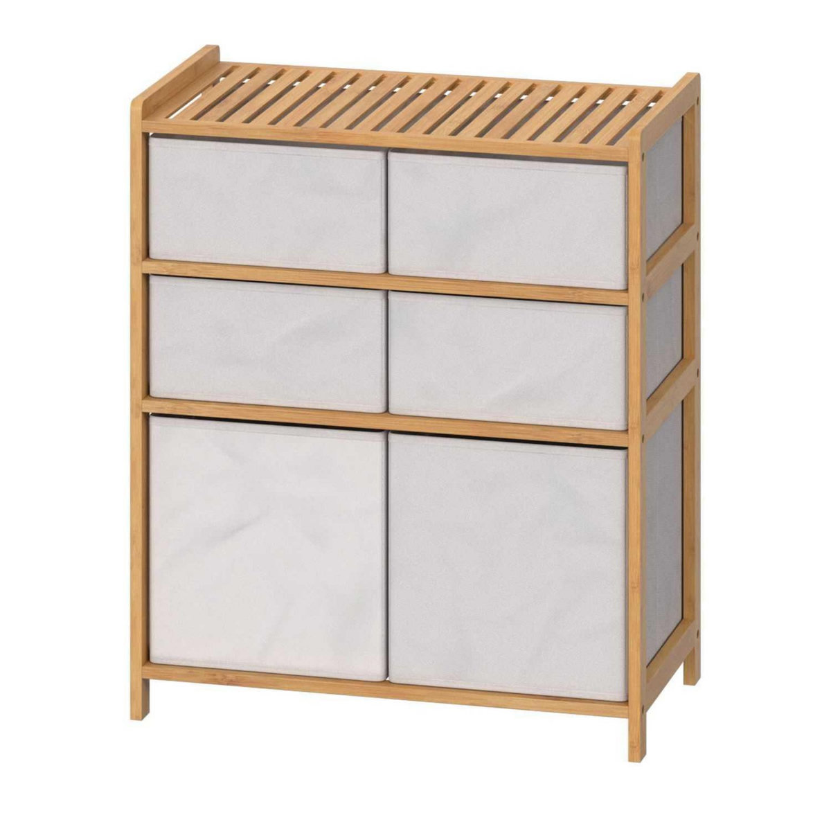 FIVE Meuble étagère double 6 paniers - Banc et Marron