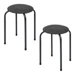 FIVE Lot de 2 tabourets d'appoint en métal et tissu chiné FLEXY. Coloris disponibles : Vert, Rouge, Beige, Gris