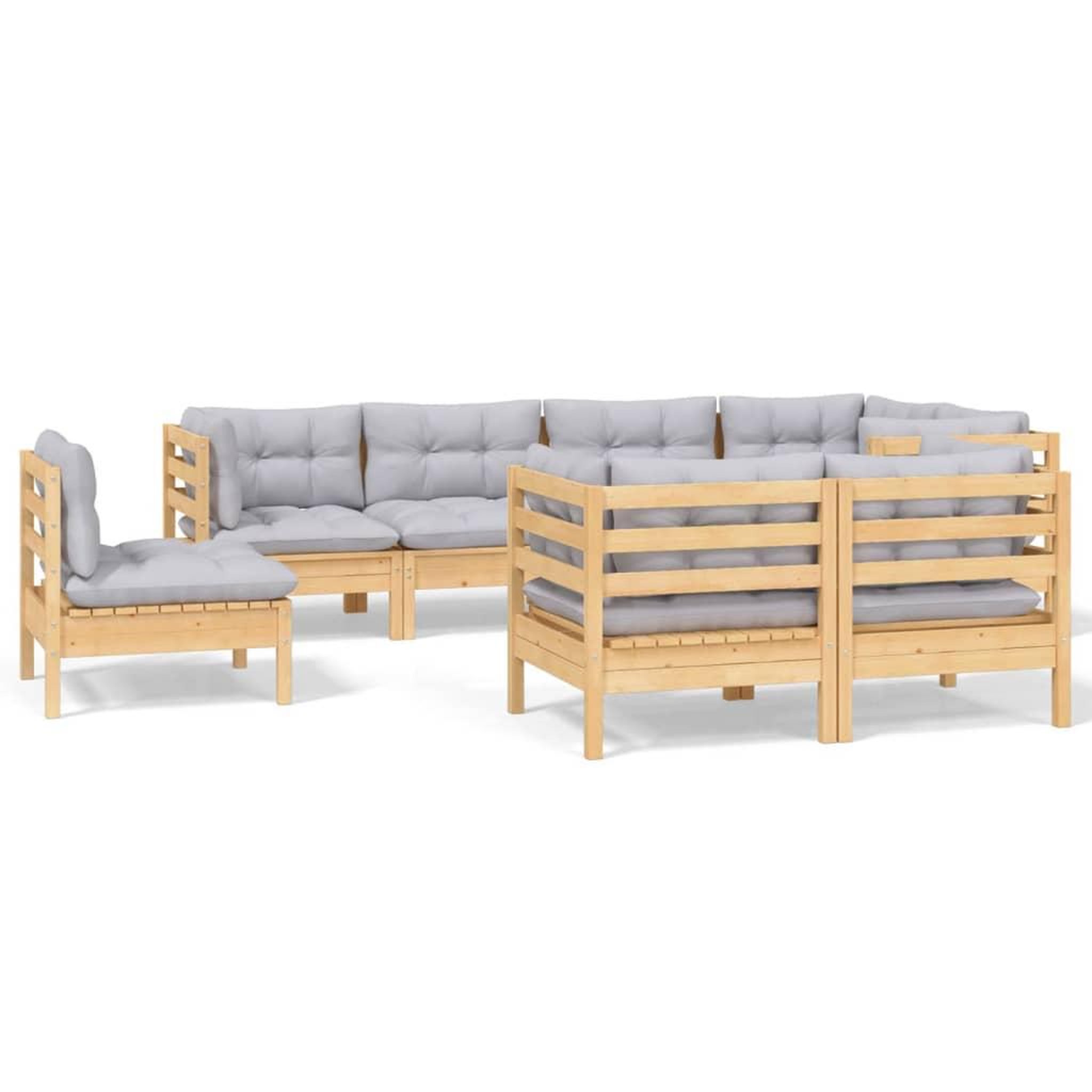 Voir la diapositive 2 : VIDAXL Salon de jardin 8 pcs avec coussins gris Bois de pin massif