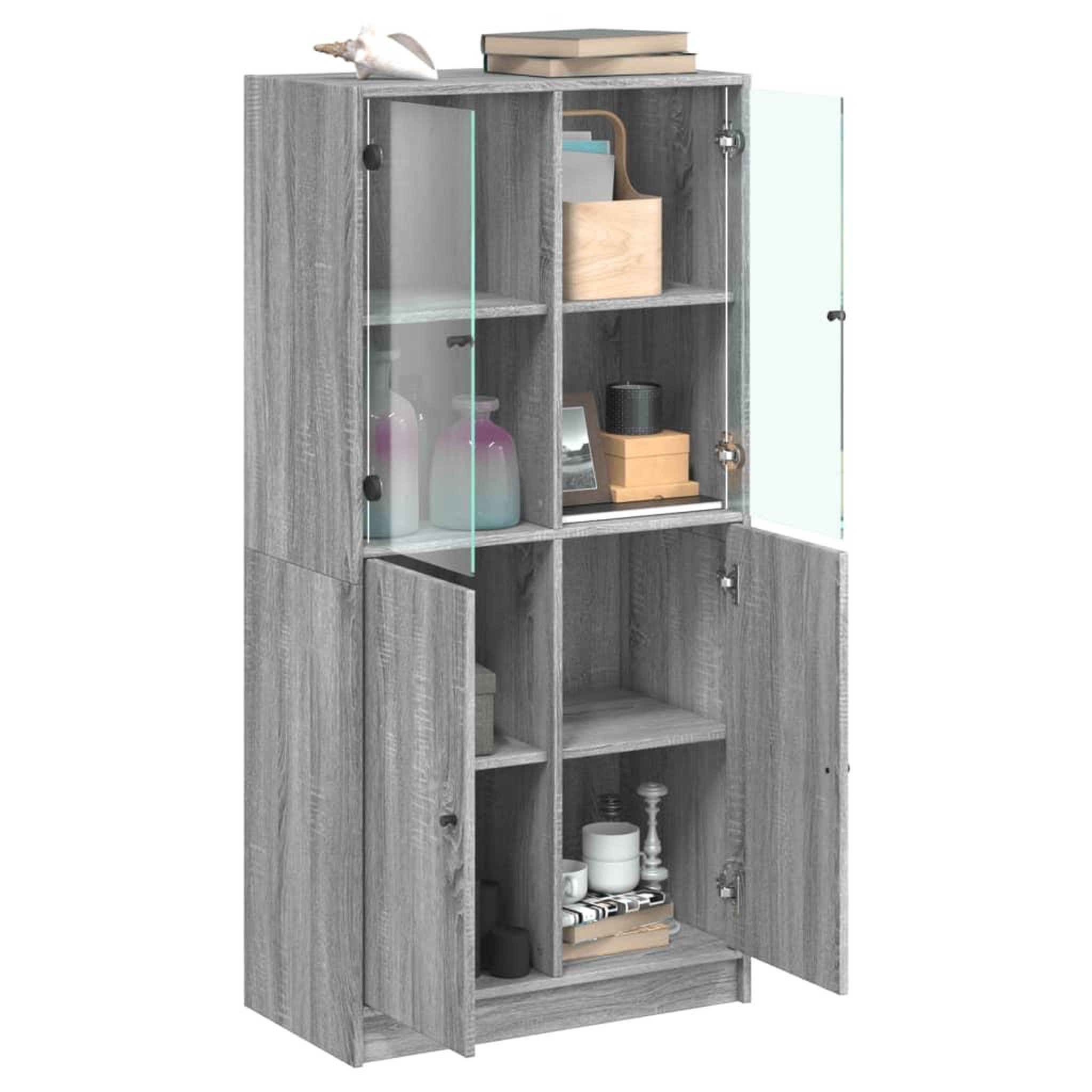 Voir la diapositive 4 : VIDAXL Buffet haut avec portes gris sonoma 68x37x142cm bois ingenierie
