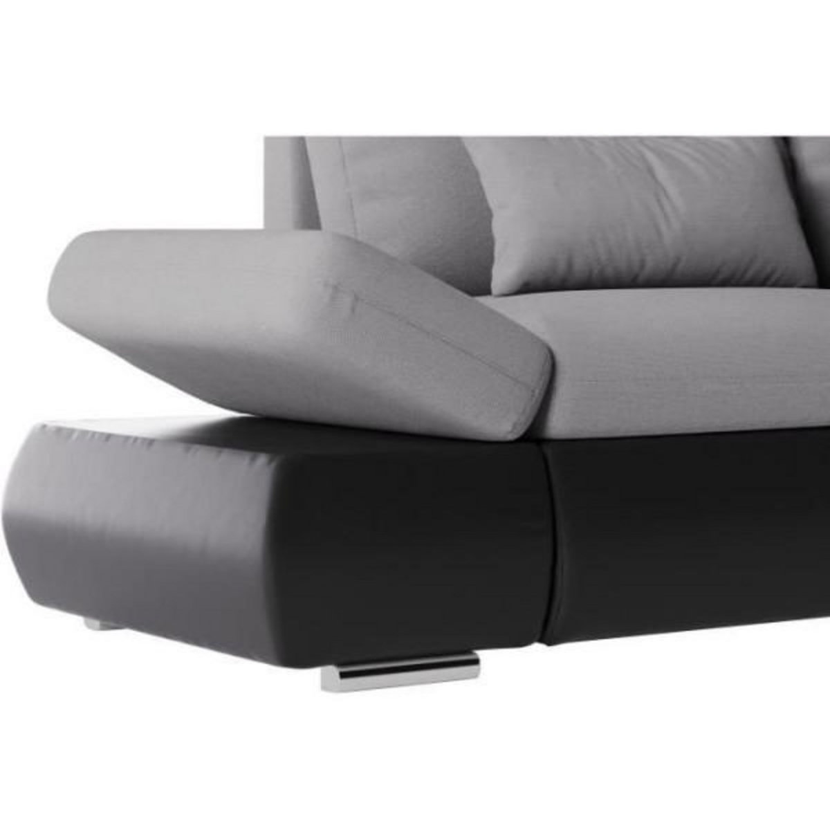 LOUNGITUDE Canapé d'angle réversible convertible SEVARA 4 places - PU et tissu Gris - Coffre de rangement - L267 x P200 x H90 cm