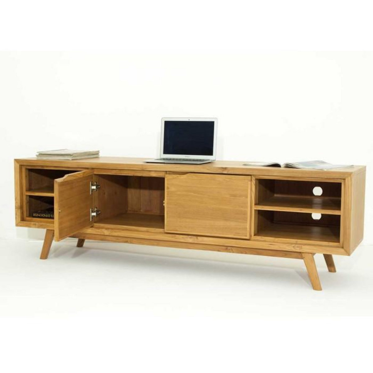 Paris Prix Meuble TV 2 Portes 4 Niches  Fiftees  180cm Naturel