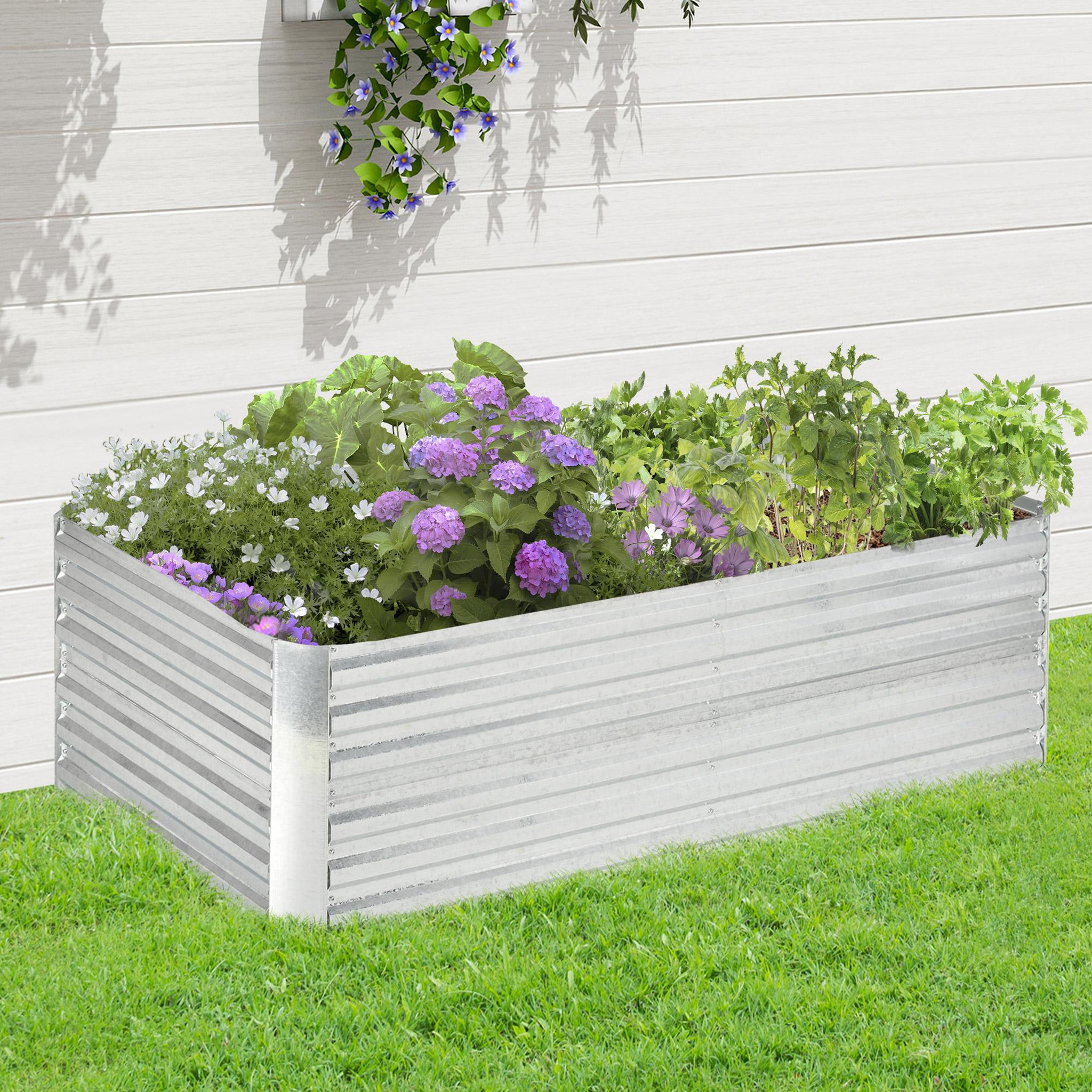 Voir la diapositive 2 : OUTSUNNY Carré potager de jardin renforcé - dim. 180L x 90l x 59H cm - tôle d'acier ondulée galvanisée