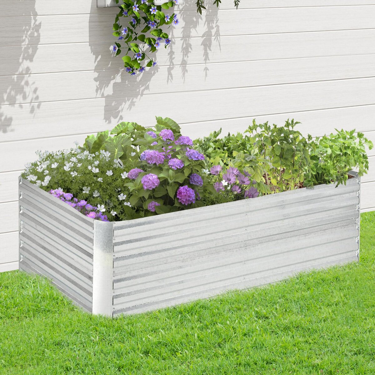 OUTSUNNY Carré potager de jardin renforcé - dim. 180L x 90l x 59H cm - tôle d'acier ondulée galvanisée