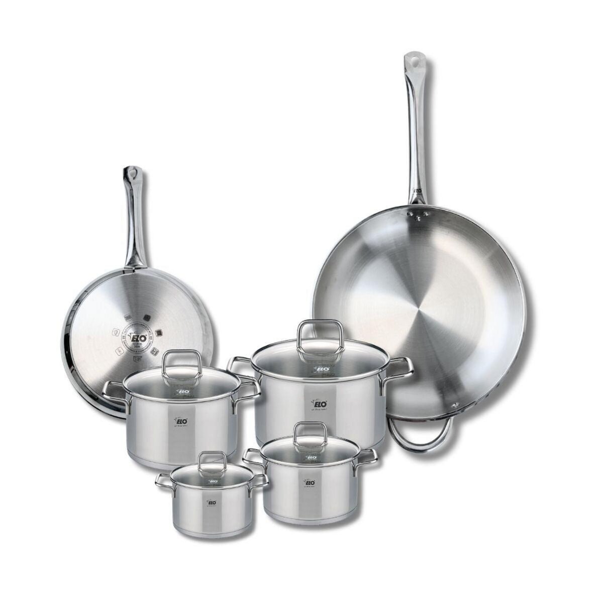 ELO Ensemble de 2 Poêles de cuisson 24 et 32 cm et 4 faitouts 12, 14, 16 et 20 cm Elo Profi Citrin