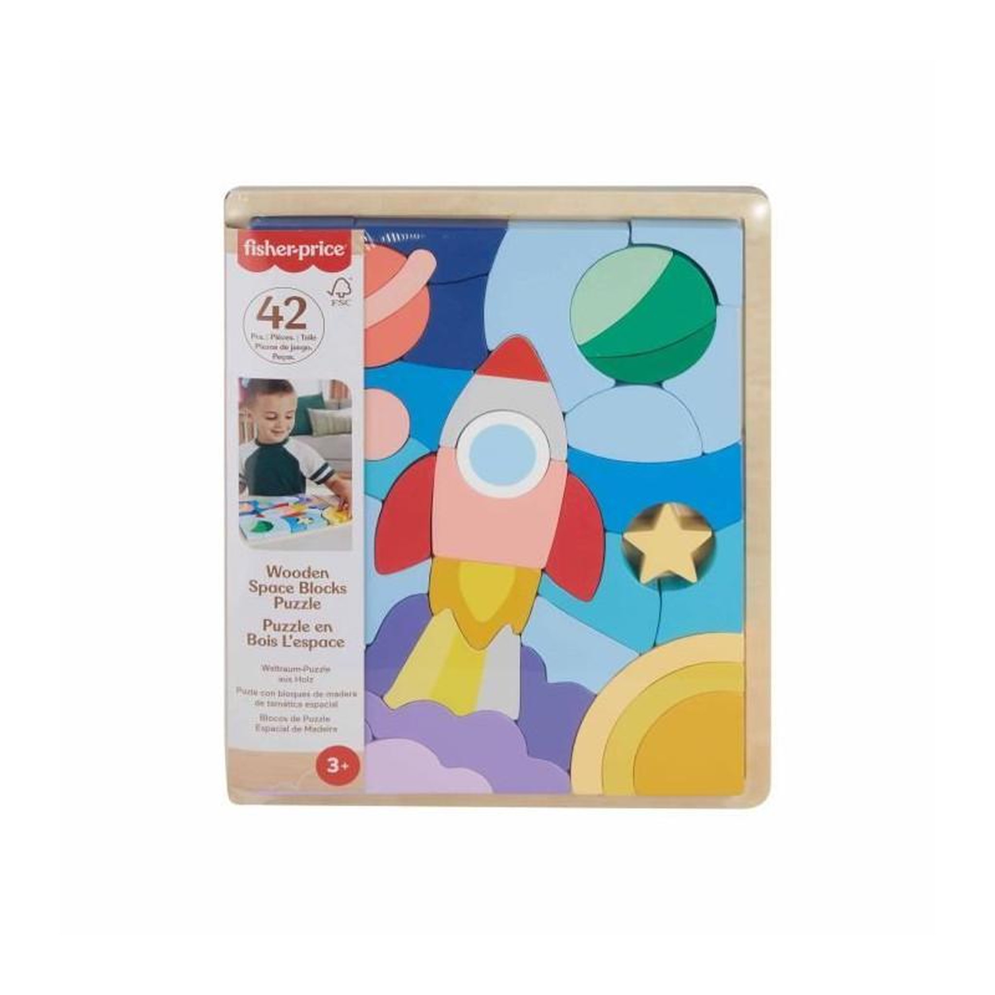 Voir la diapositive 5 : FISHER PRICE Puzzle 42 pièces bois L’Espace – Puzzle éducatif enfant – Fisher-Price – HXY42