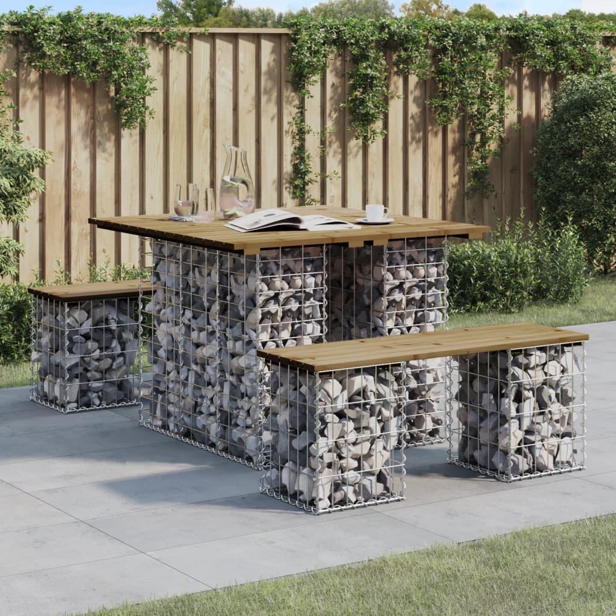 VIDAXL Banc de jardin design gabion 100x102x72 cm bois de pin impregne