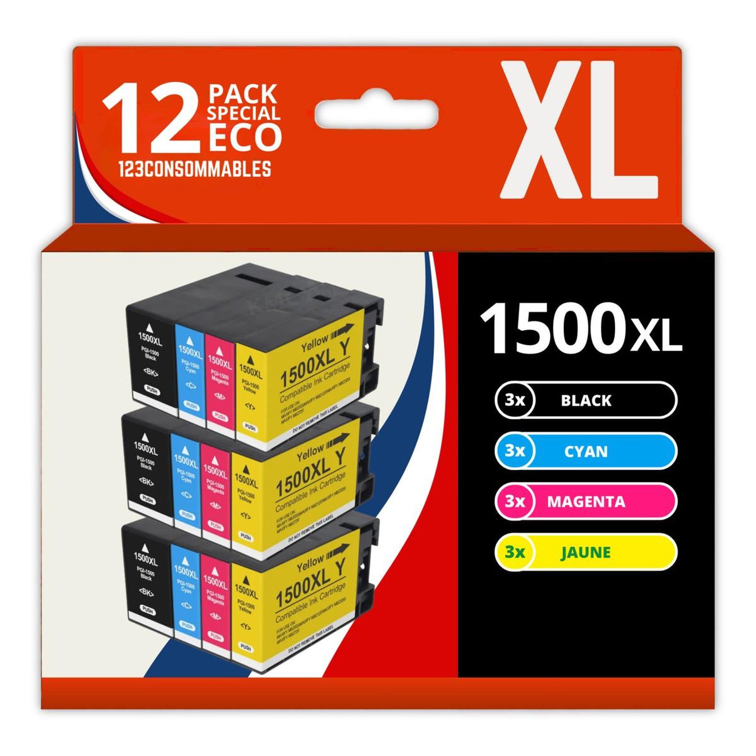 123CONSOMMABLES PGI 1500XL Cartouches d'encre compatibles avec Canon PGI 1500XL PGI 1500 pour Maxify MB2350 MB2050 MB2300 MB2000 MB2150 MB2755 MB2155 MB2750 Neuf - vue 5