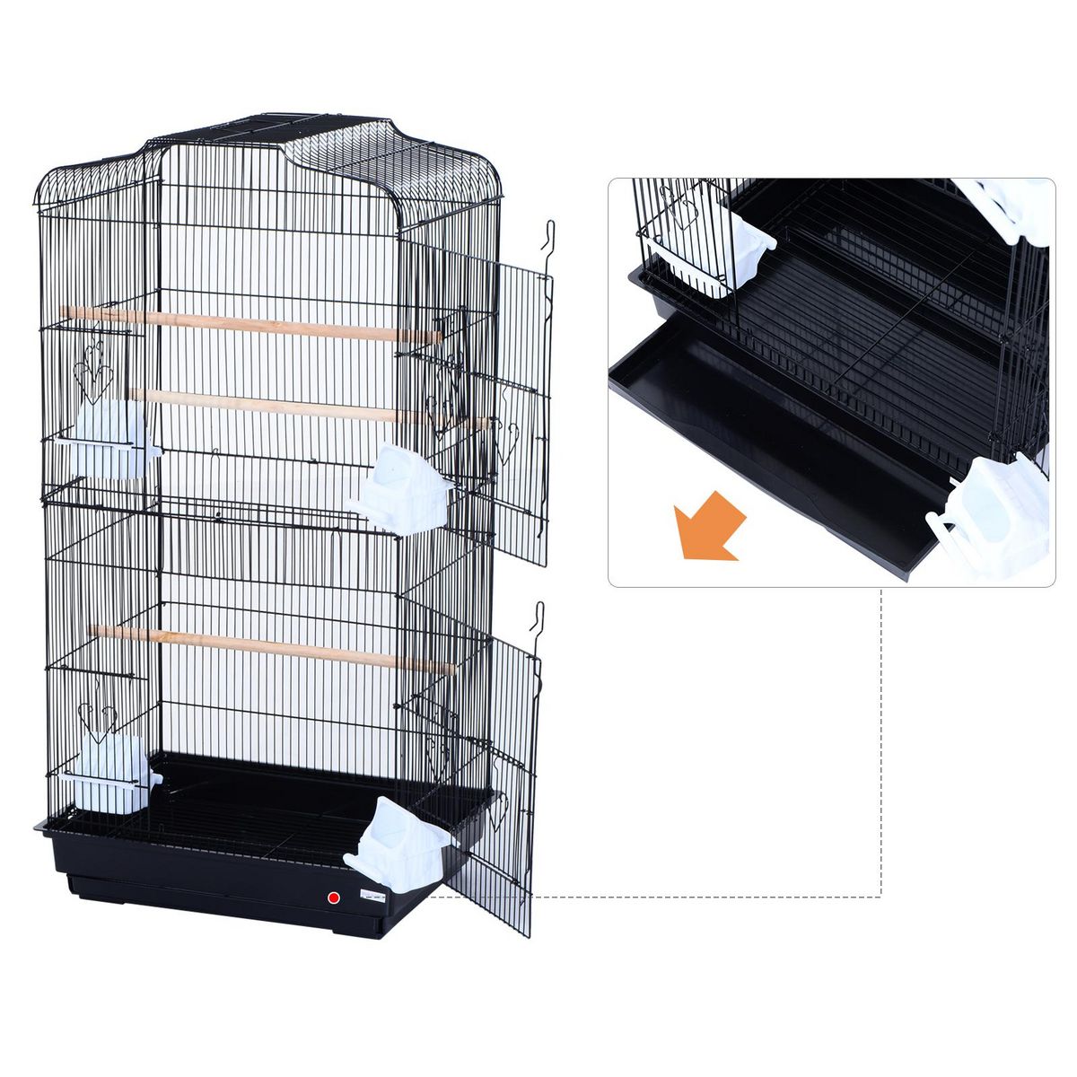 PAWHUT PawHut Cage à oiseaux volière avec mangeoires perchoirs plateau amovible dim. 48L x 36l x 91H cm métal PS noir