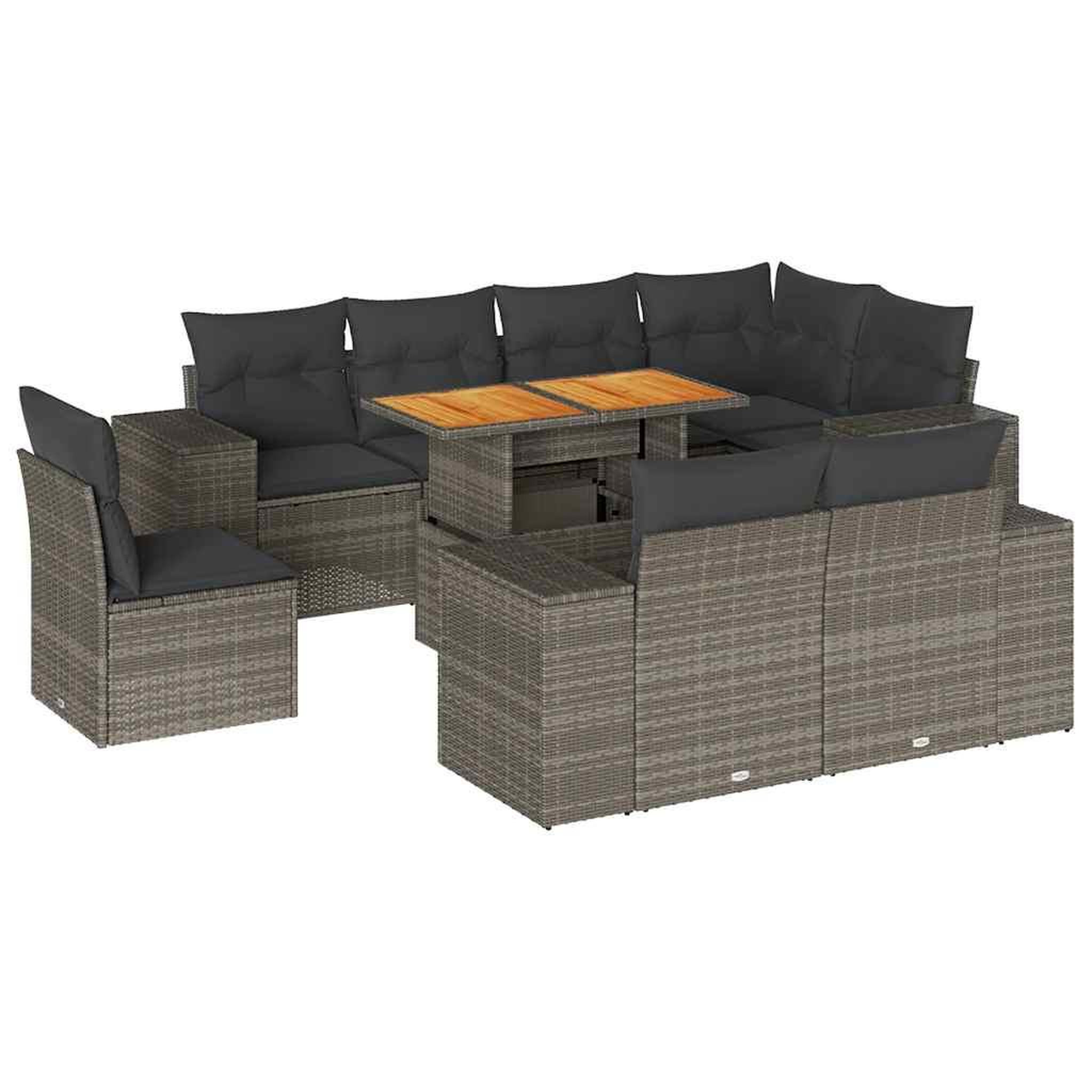 Voir la diapositive 2 : VIDAXL Salon de jardin 9 pcs avec coussins gris resine tressee