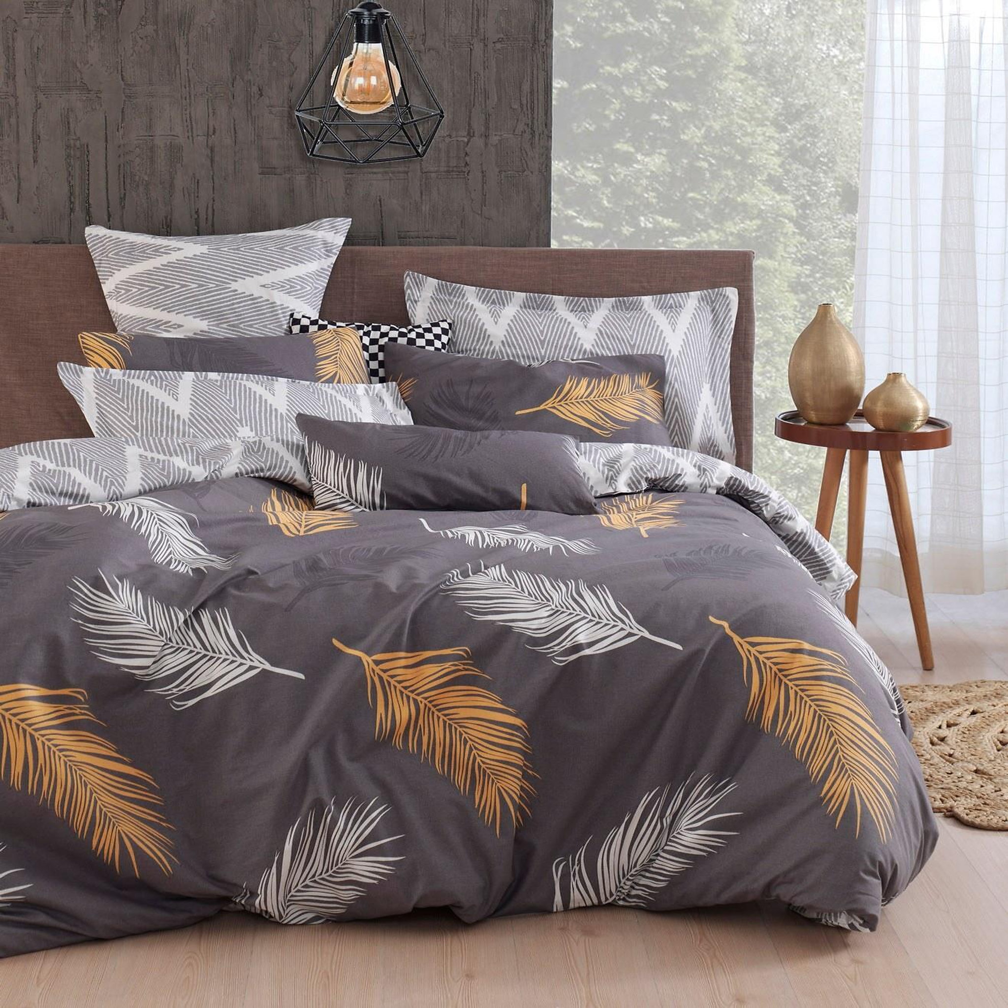 Home collection Parure housse de couette avec taie(s) en coton et polyester Olivia. Coloris disponibles : Gris