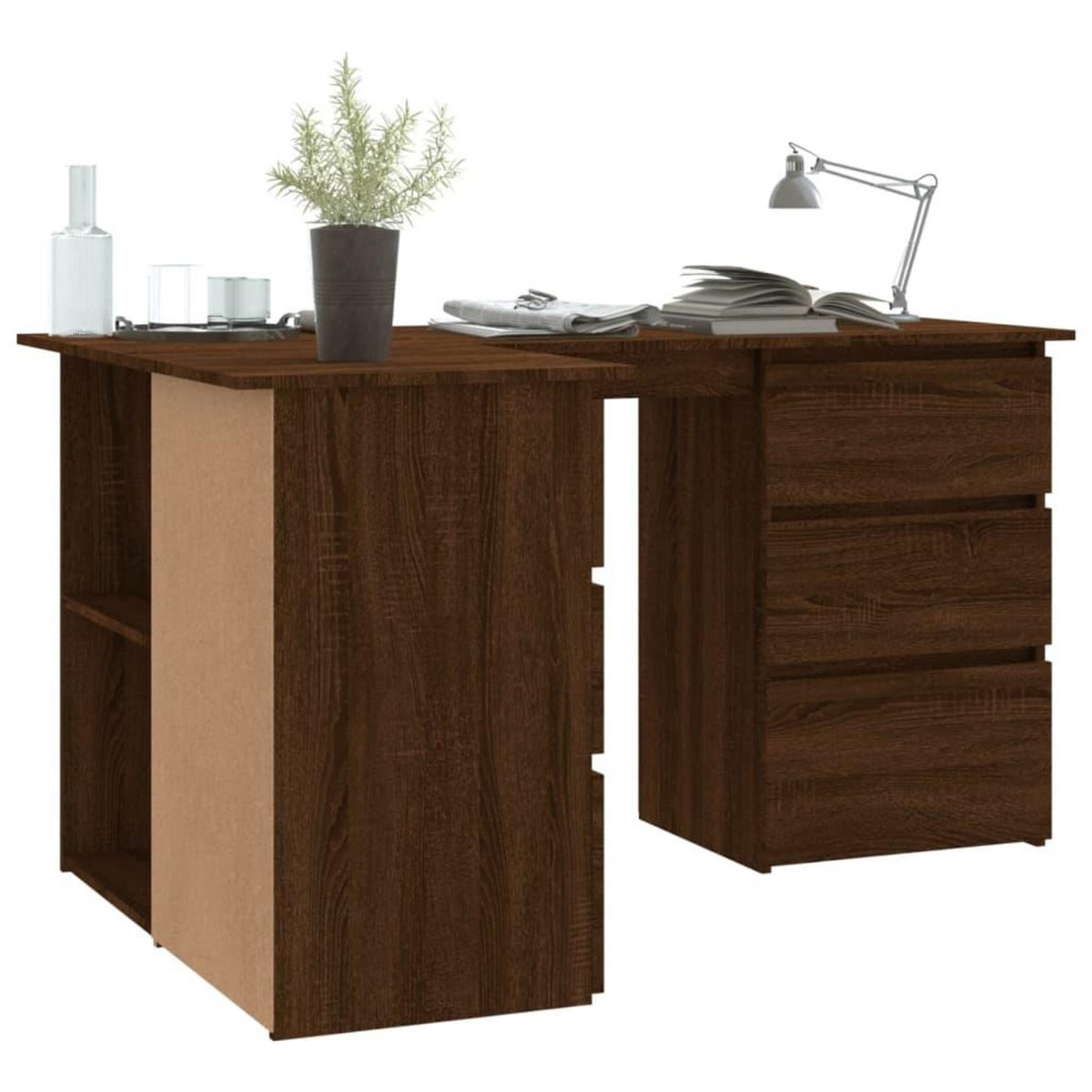 VIDAXL Bureau d'angle Chene marron 145x100x76 cm Bois d'ingenierie