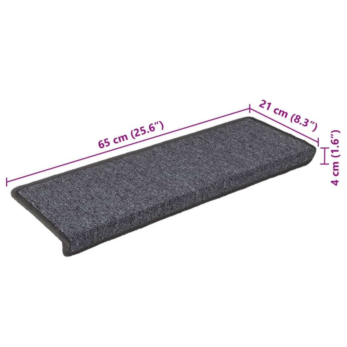 VIDAXL Tapis d'escalier 15 pcs 65x21x4 cm Gris et noir