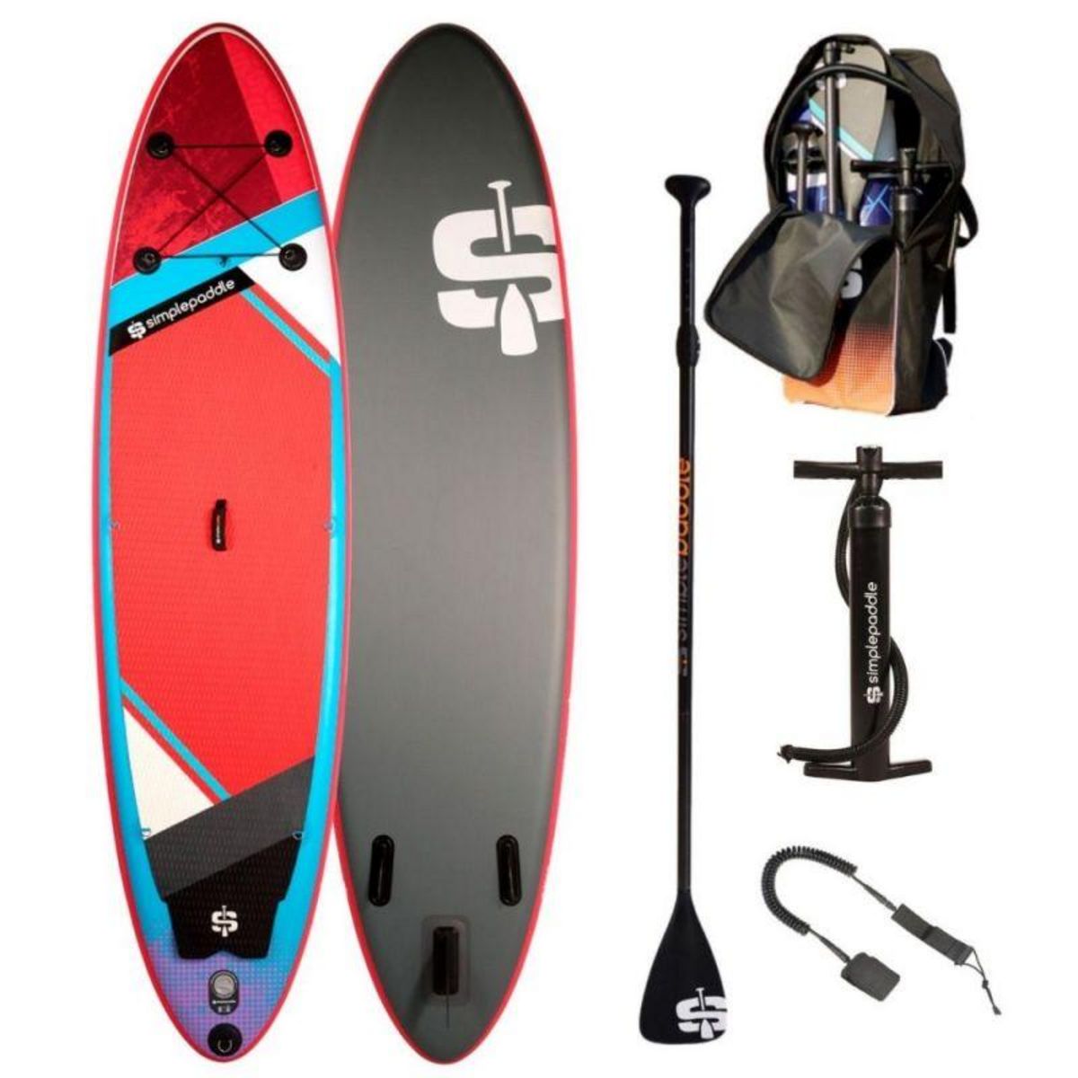 SIMPLE PADDLE Paddle Gonflable 10'8 32'' 6'' (325 x 81 x 15 cm) avec Pagaie, Leash, Pompe et Sac de Transport