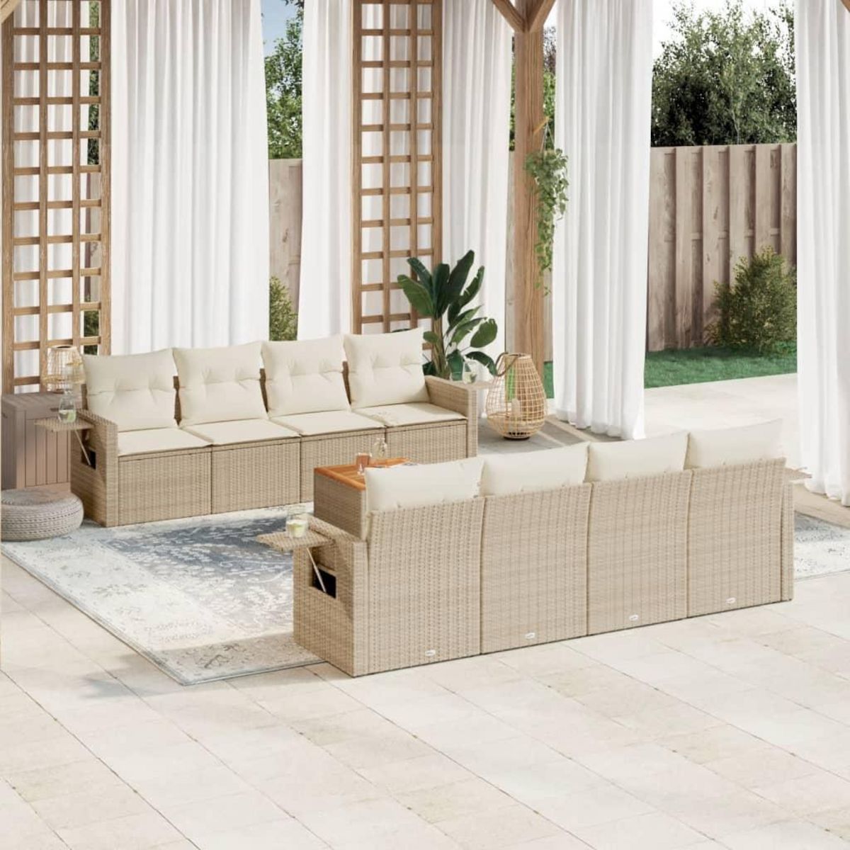 VIDAXL Salon de jardin avec coussins 9 pcs beige resine tressee