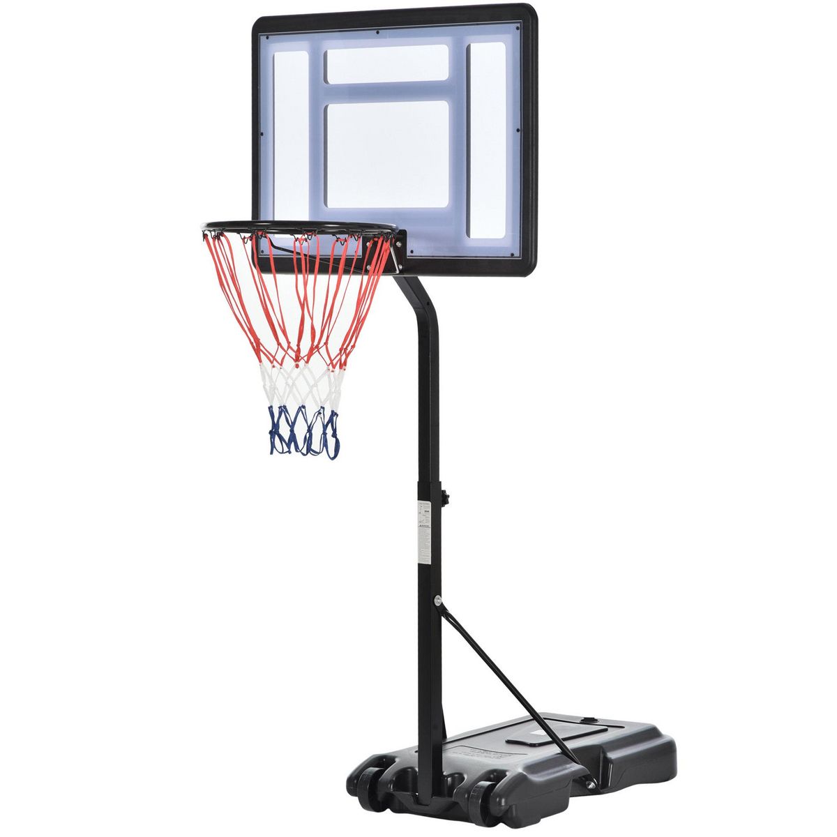 HOMCOM Panier de Basket-Ball sur pied pour bord de piscine poteau panneau, base de lestage sur roulettes hauteur arceau réglable 1,1 - 1,3 m noir blanc