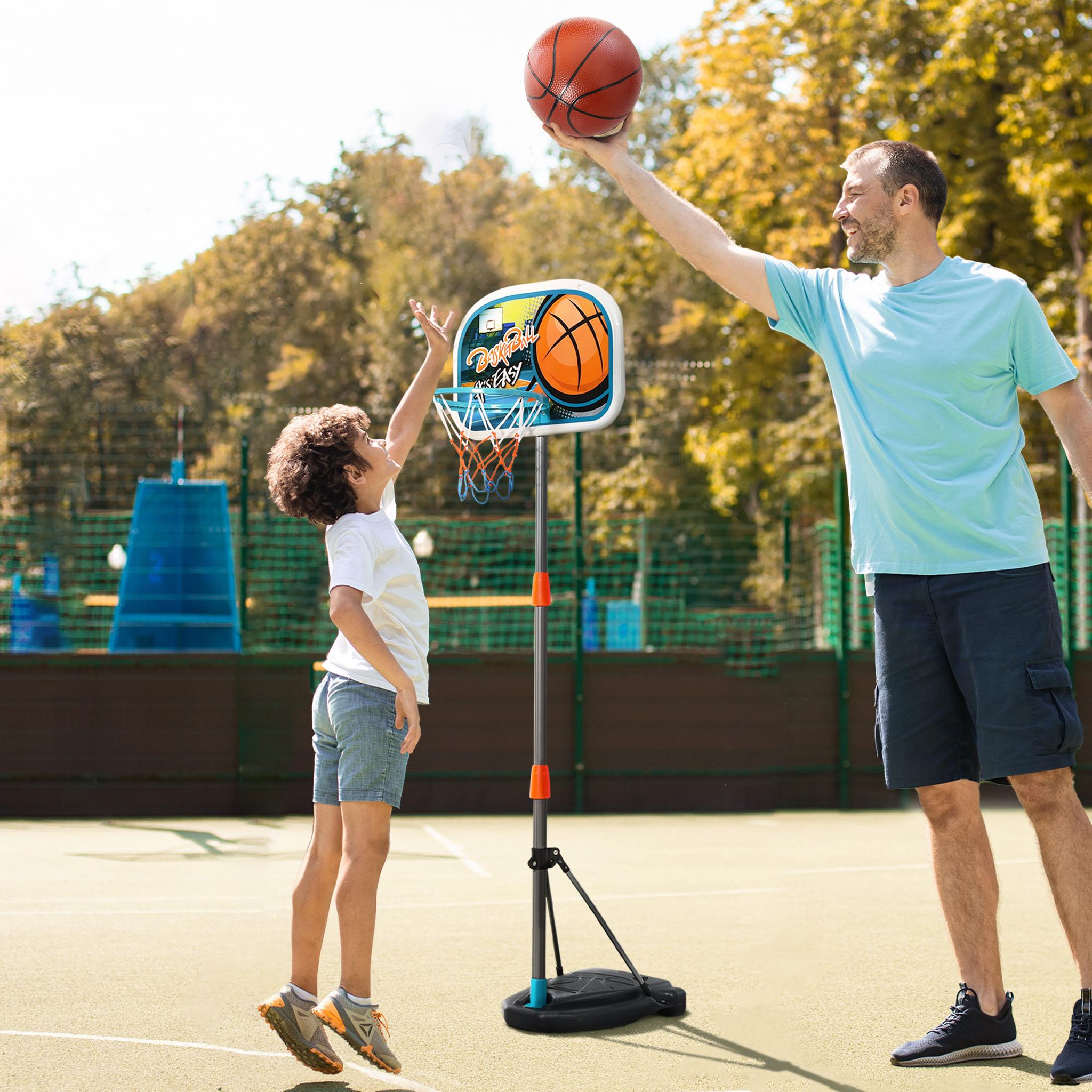 Voir la diapositive 2 : HOMCOM Panier de basket-ball sur pied avec poteau base lestage panneau + ballon + pompe hauteur réglable 1,26 – 1,58 m