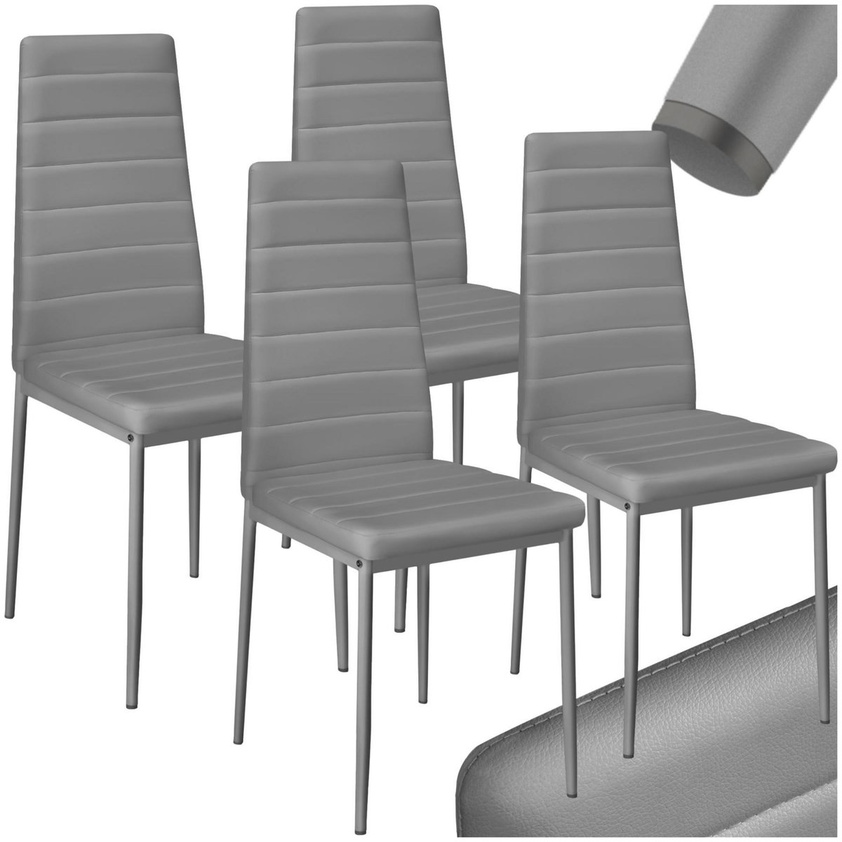 tectake Ensemble de chaises de salle à manger rembourrées avec revêtement aspect cuir gris Lot de 4