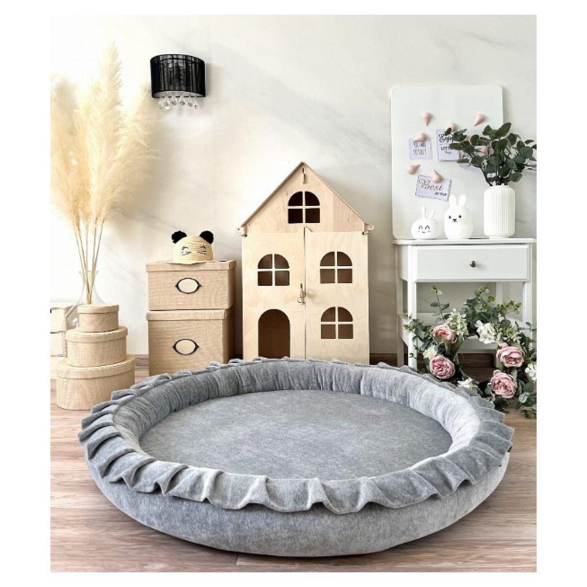Voir la diapositive 2 : MONIO FOR KIDS Tapis de jeu nest velours gris