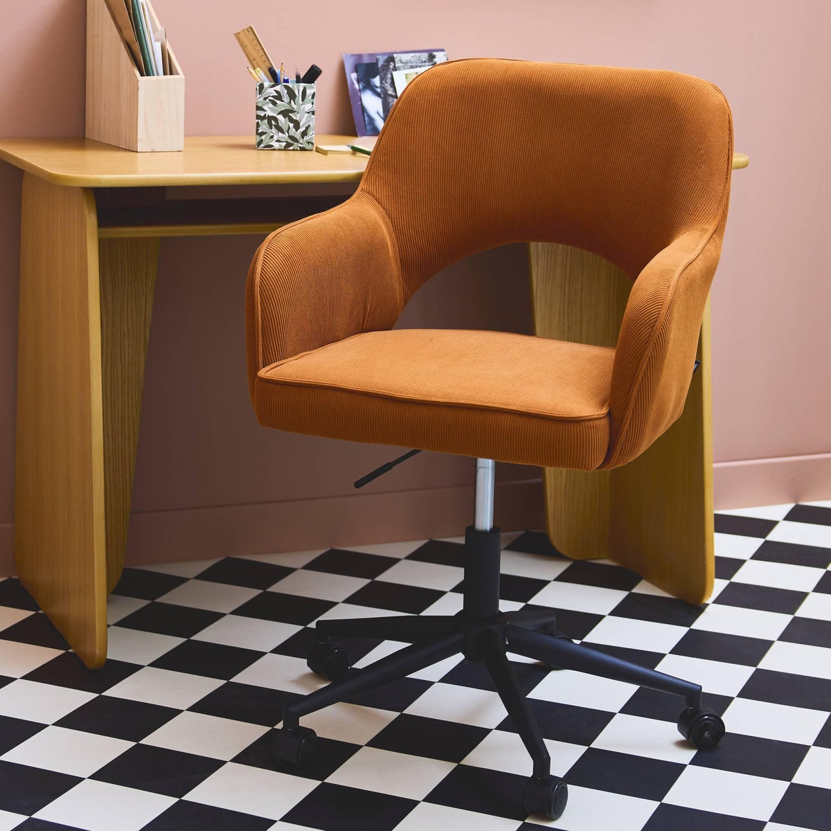 SWEEEK Chaise de bureau à roulettes velours côtelé , L 60 x P 62 x H 89 / 99cm