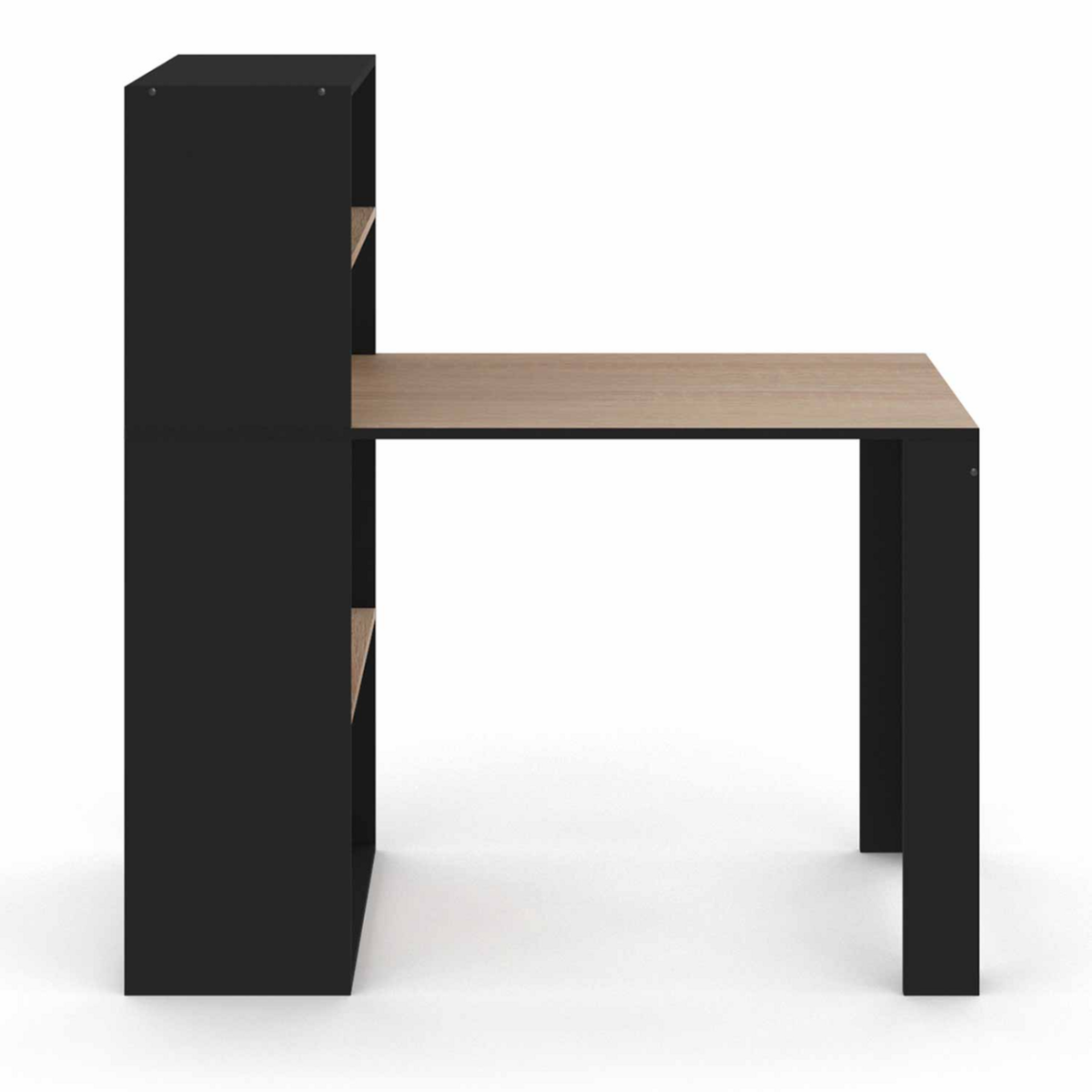 ID MARKET Bureau bibliothèque BEN avec étagères noir et façon hêtre