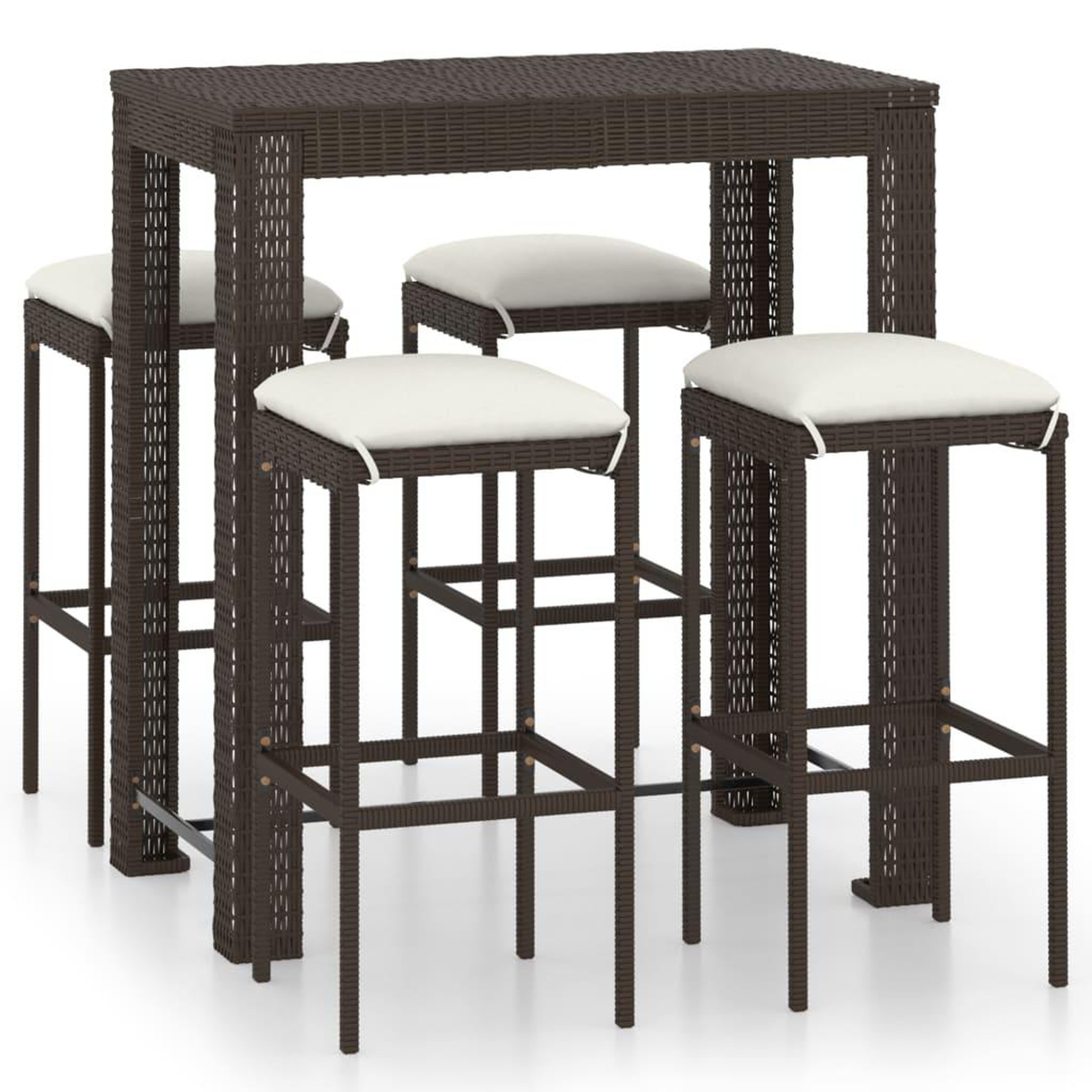 Voir la diapositive 2 : VIDAXL Meuble de bar de jardin 5 pcs et coussins Resine tressee Marron