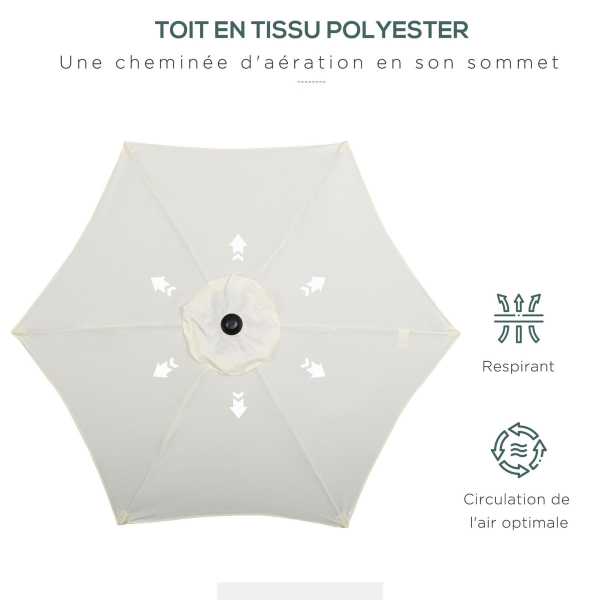 OUTSUNNY Parasol droit de jardin balcon terrasse grande taille toile polyester 160 g/m² Ø 1,96 x 2H m mât alu beige