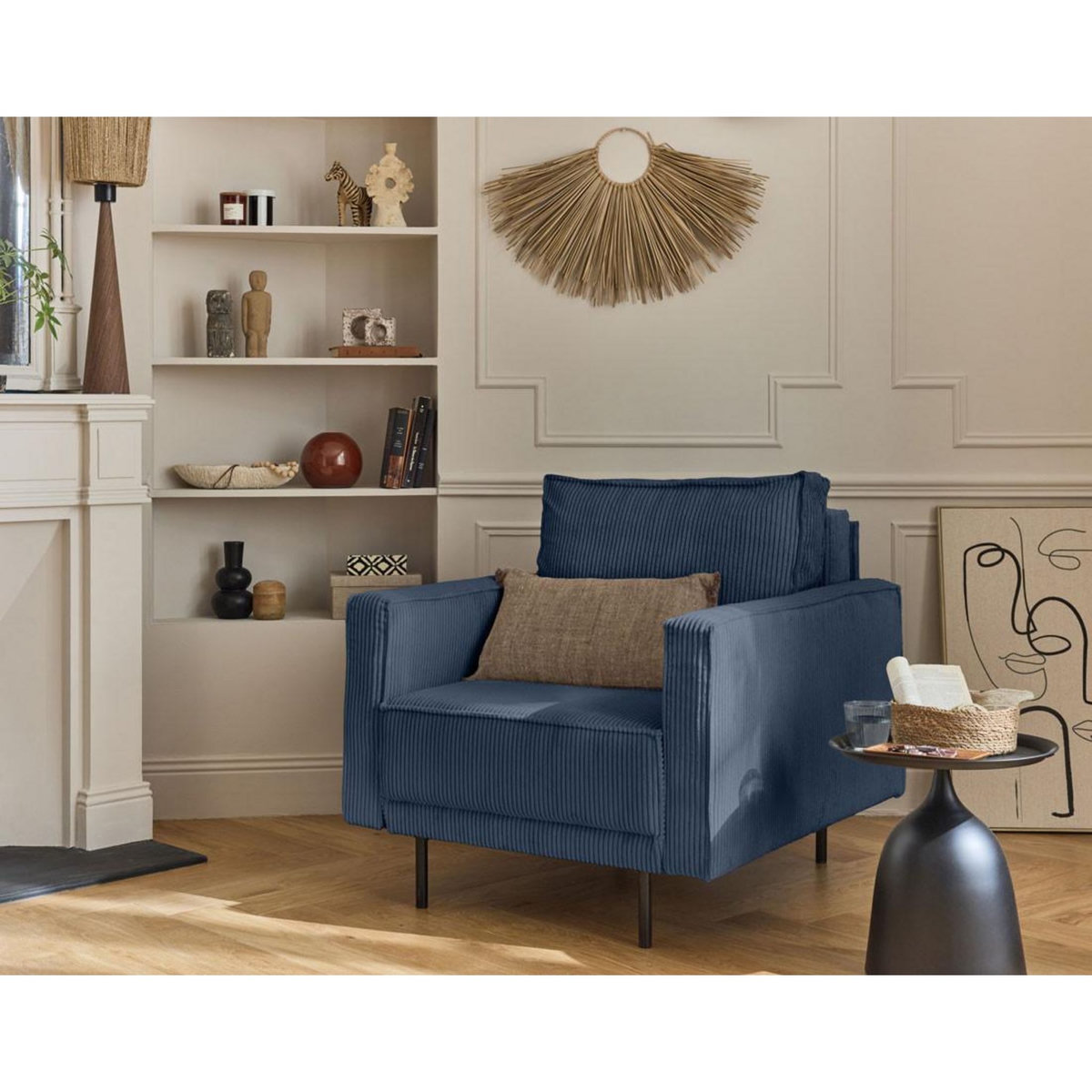 LISA DESIGN Charlie - fauteuil - pieds hauts - en velours côtelé