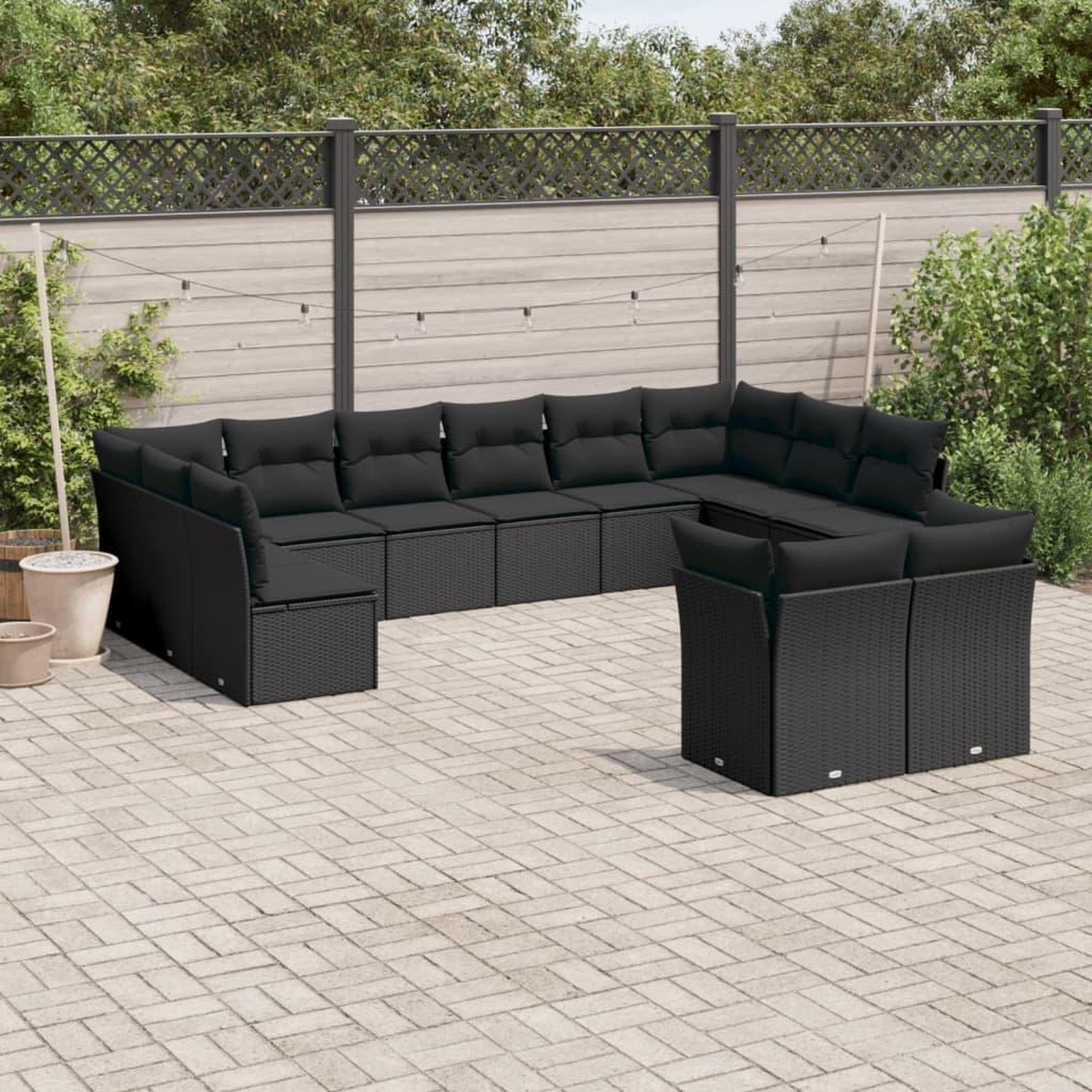 VIDAXL Salon de jardin 12 pcs avec coussins noir resine tressee