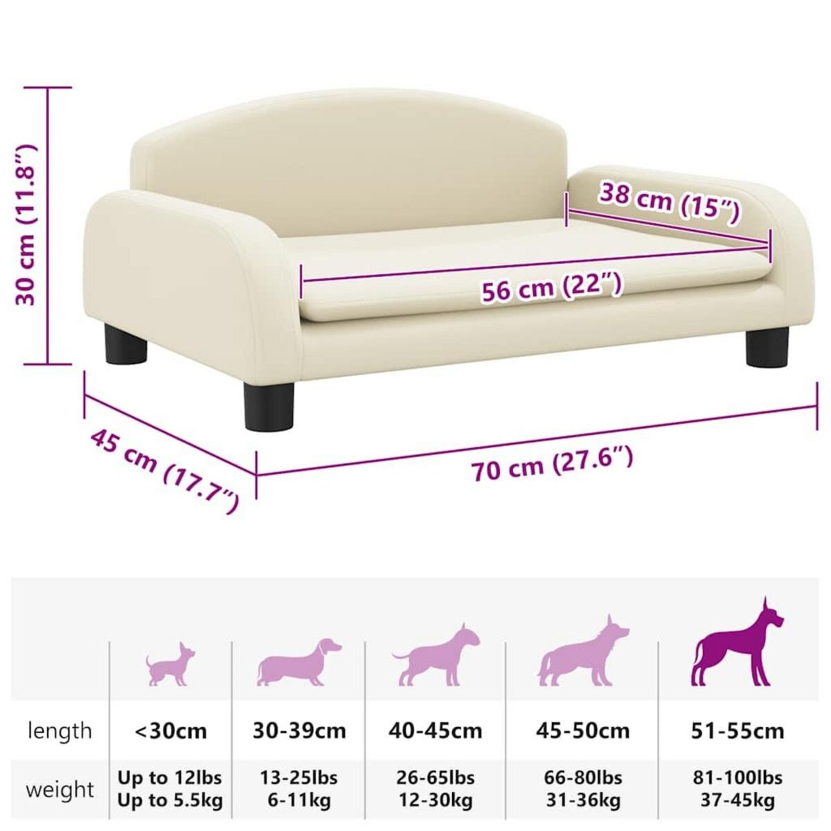 VIDAXL Lit pour chien creme 70x45x30 cm similicuir