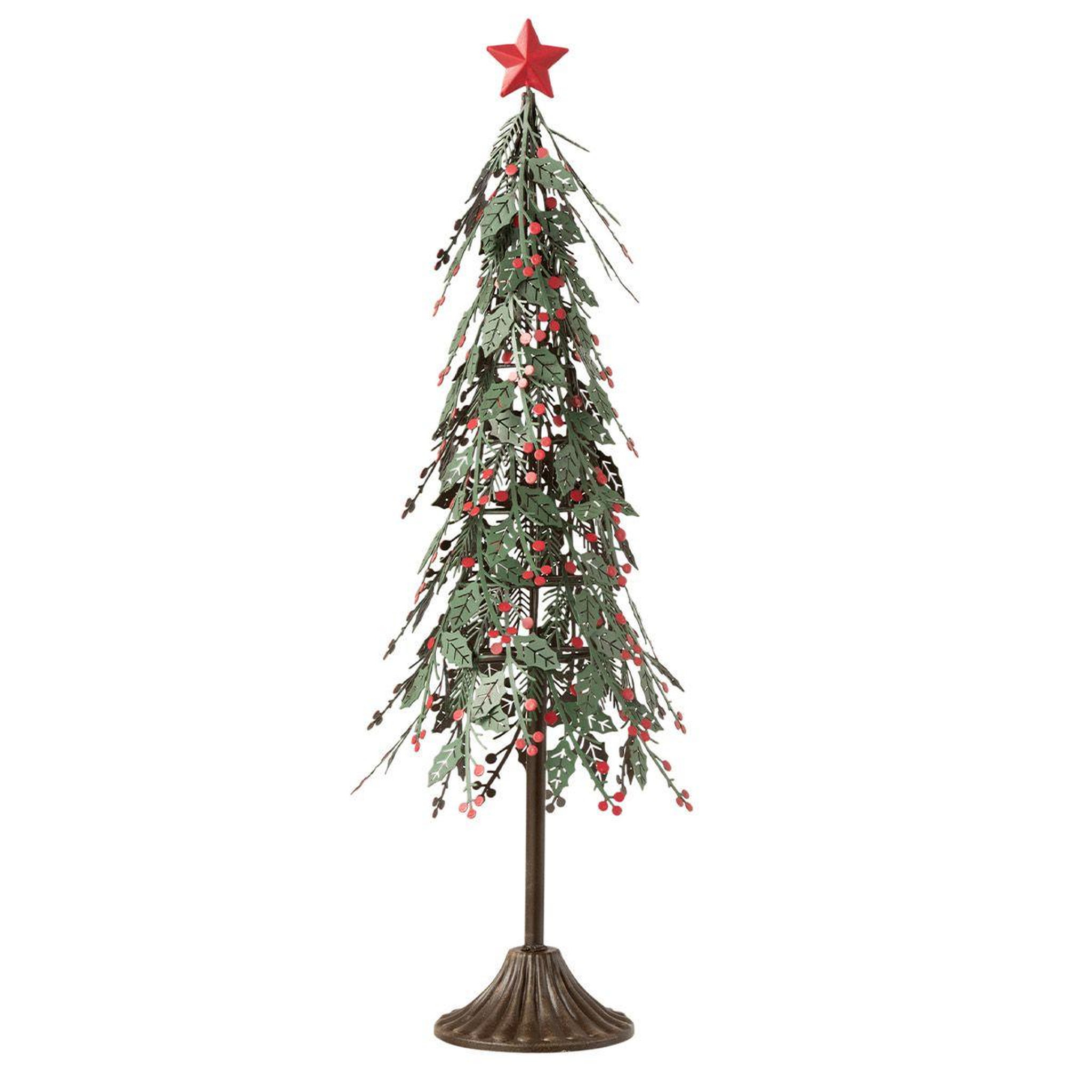 Voir la diapositive 1 : J-LINE Sapin de noël à poser  feuilles  52cm vert & rouge