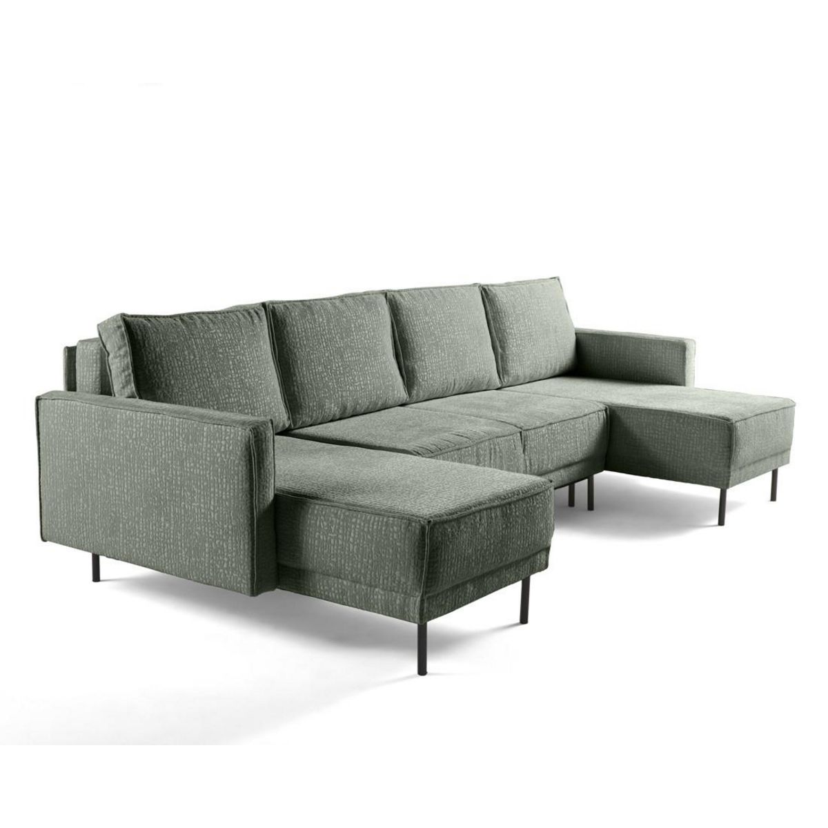 LISA DESIGN Charlie - canapé panoramique en u 7 places - convertible avec coffre - en tissu velours relief